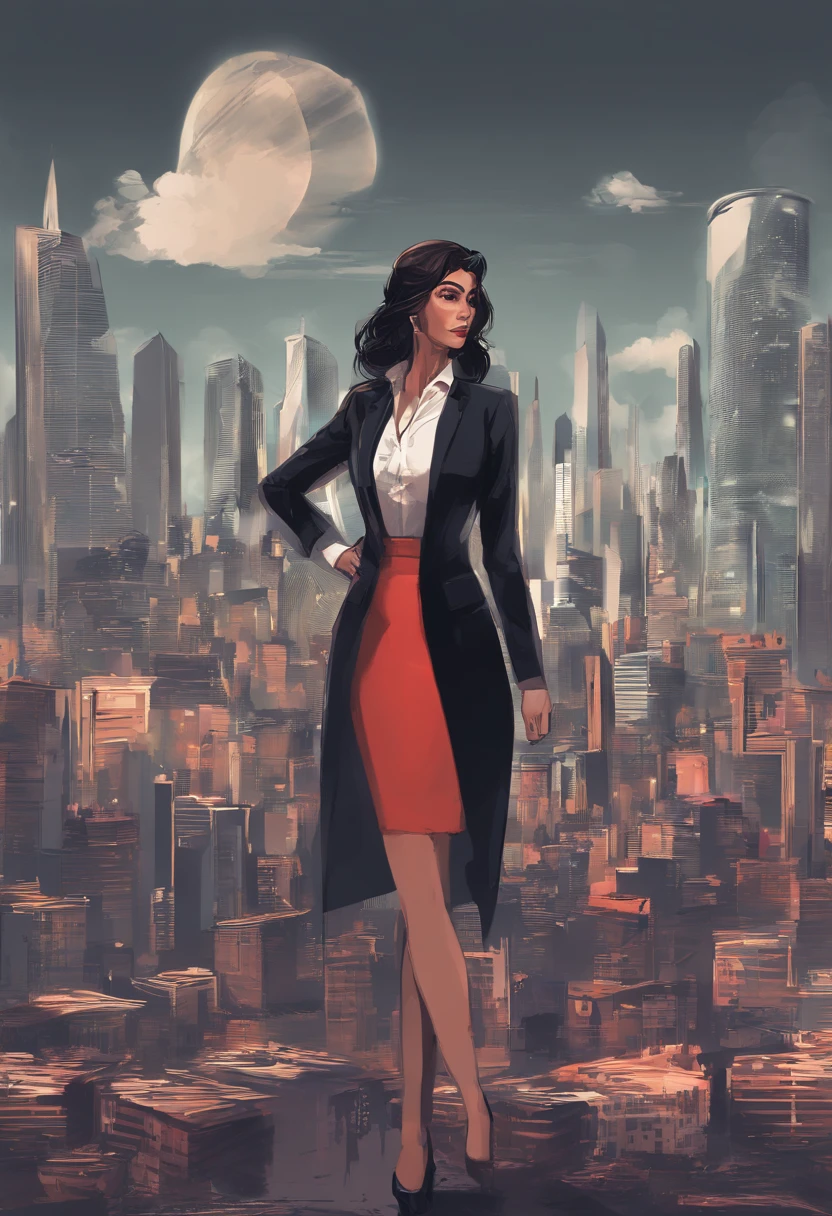 https://i.imgur.com/RrS99Z6.jpg empresaria, de terno preto, saia preta midi, gordinha, Empoderamento feminino, A woman dressed in a business suit standing in front of people