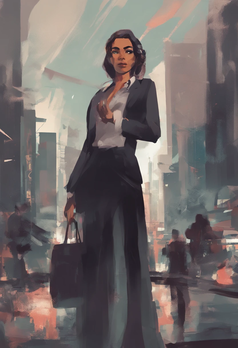 https://i.imgur.com/RrS99Z6.jpg empresaria, de terno preto, saia preta midi, gordinha, Empoderamento feminino, A woman dressed in a business suit standing in front of people