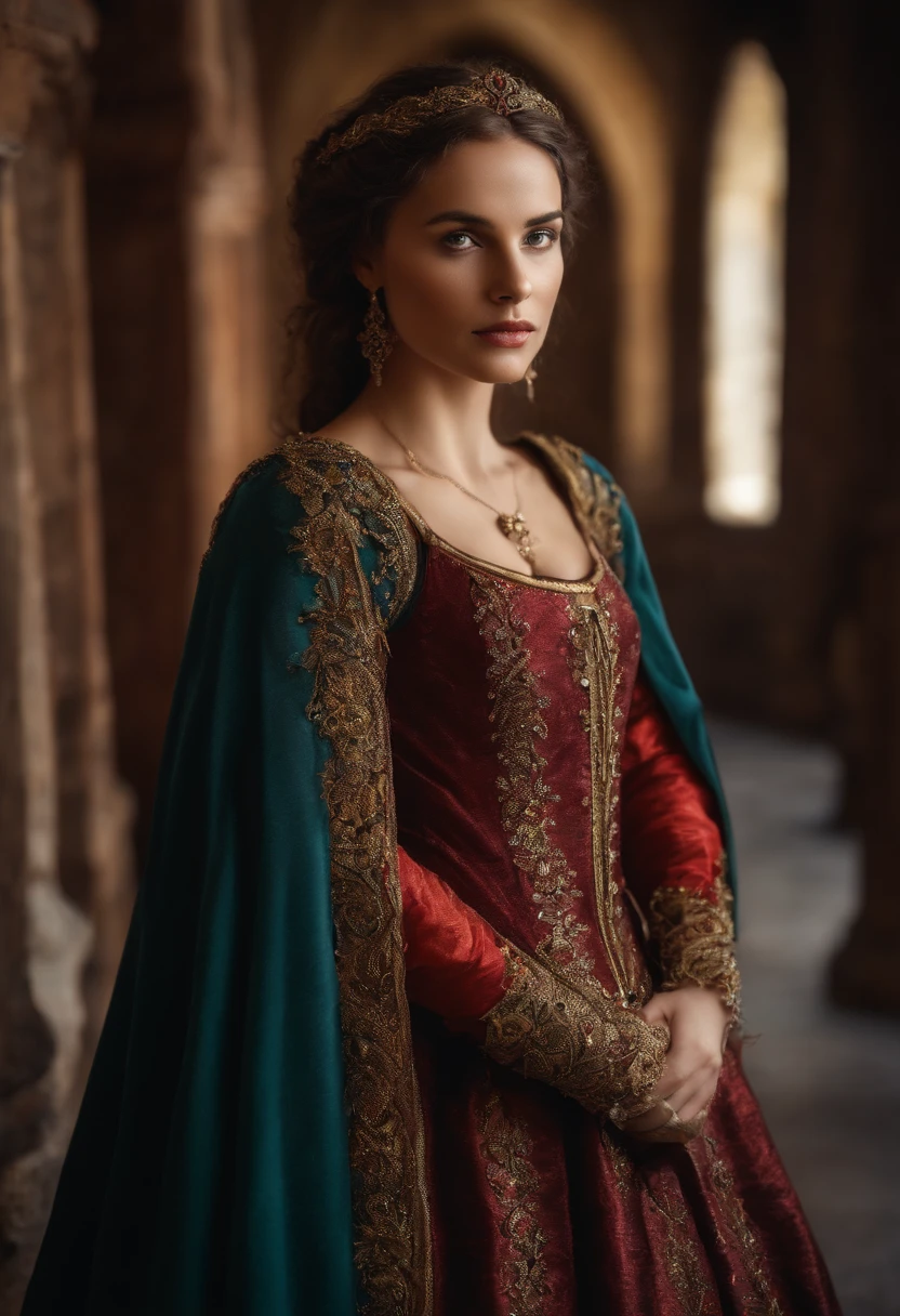 um corpo feminino com o rosto de cachorro, vestido com uma armadura medieval
