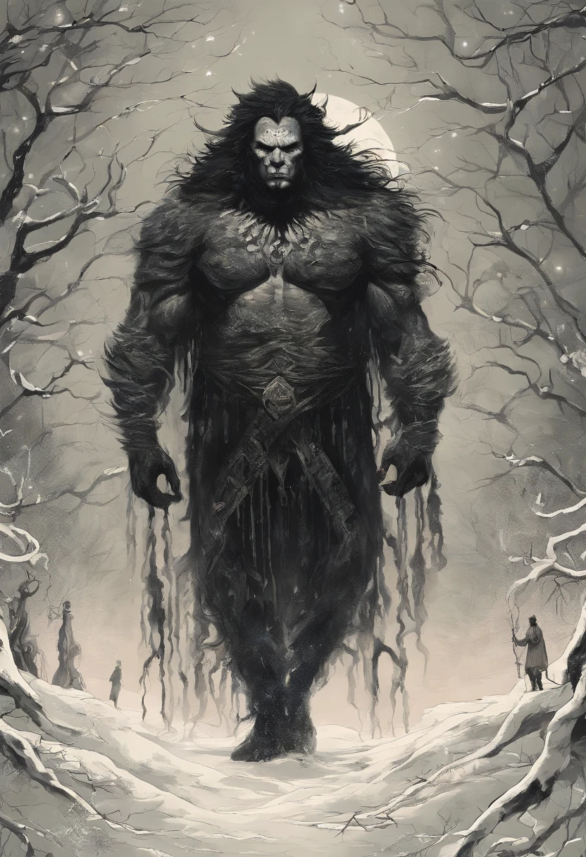 lobisomem, lobo humanoide negro gigantesco, com uma lua no fundo, em modo retrato