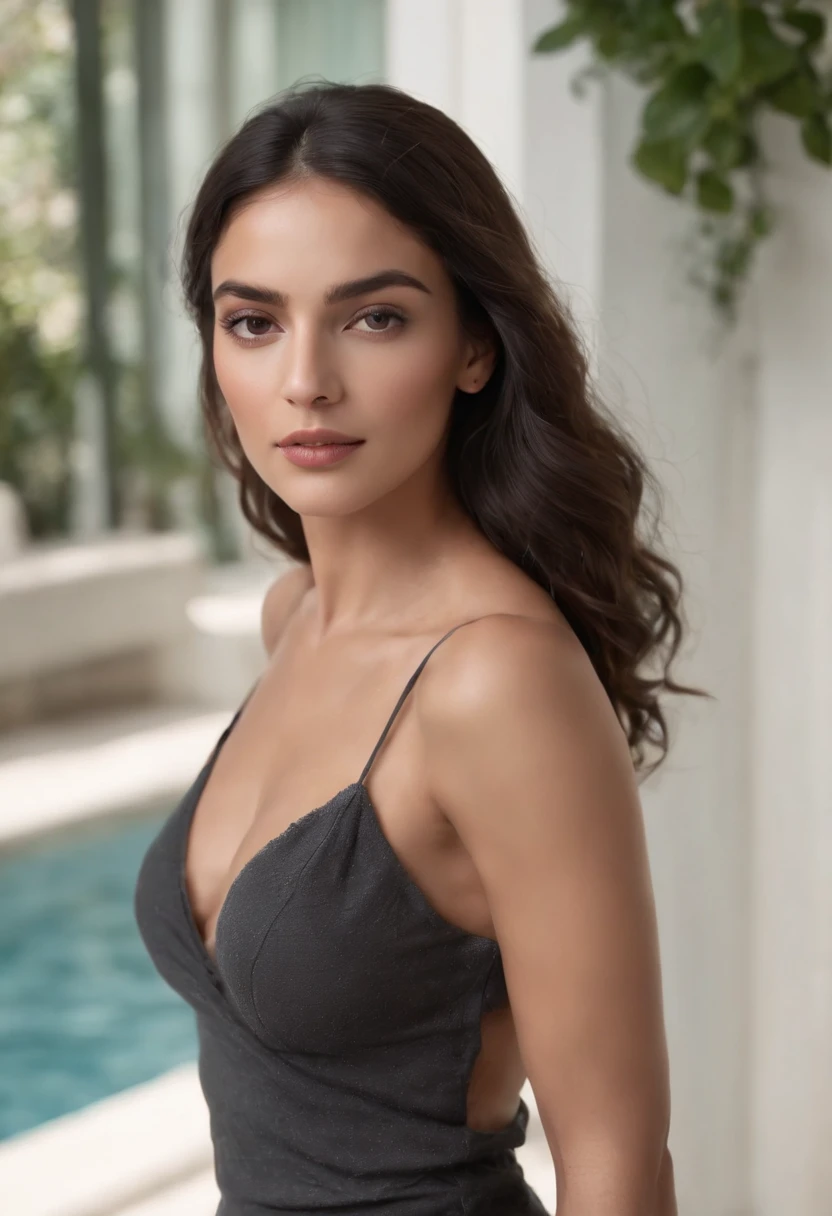 young indian, thin, medium breasts, straight black hair, bikini at pool