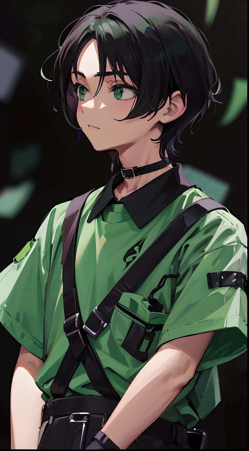 Japanese anime, Pretty Boys, Green and black t-shirt, black suspenders