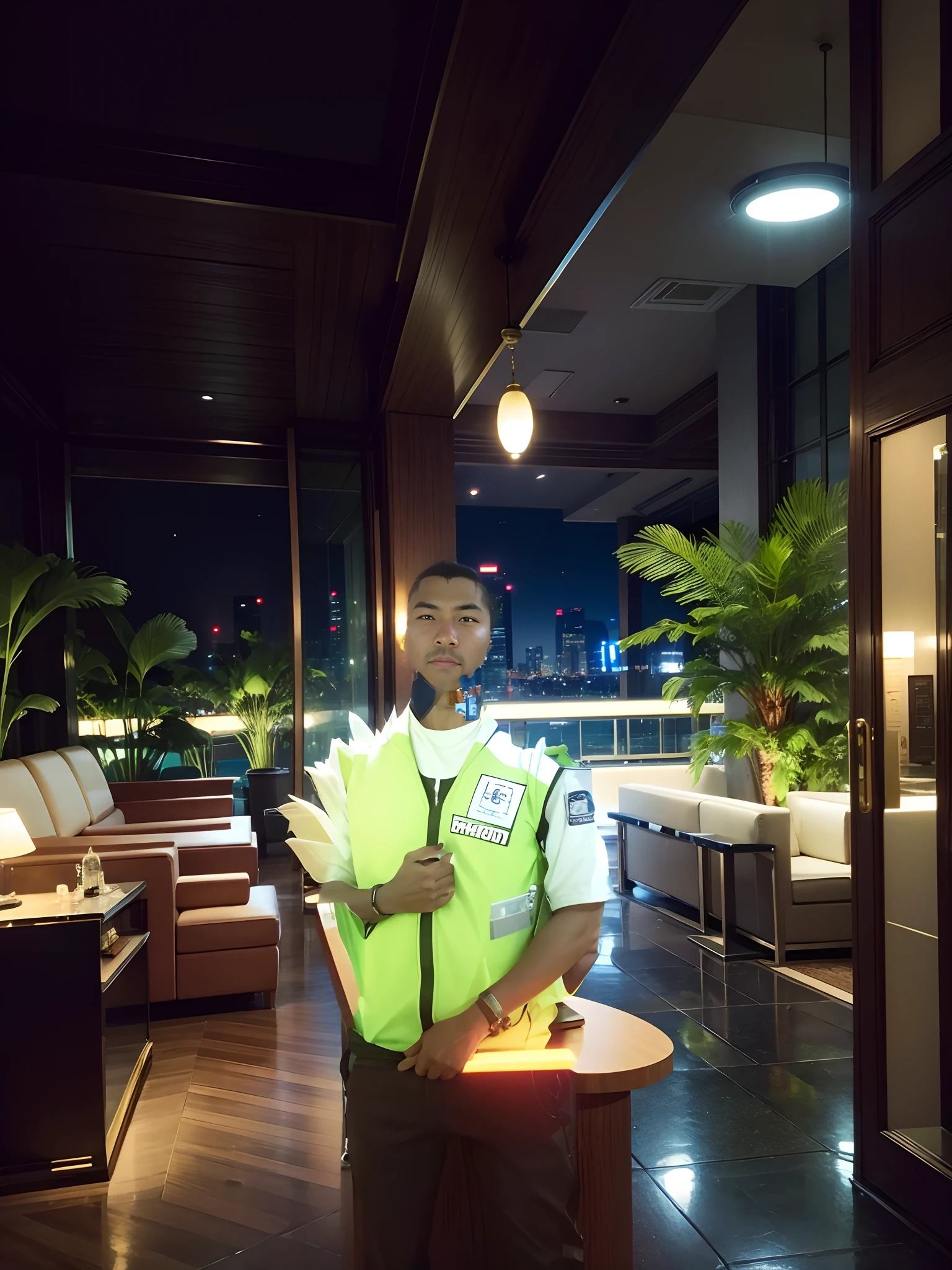 Background in the hotel lobby, at night