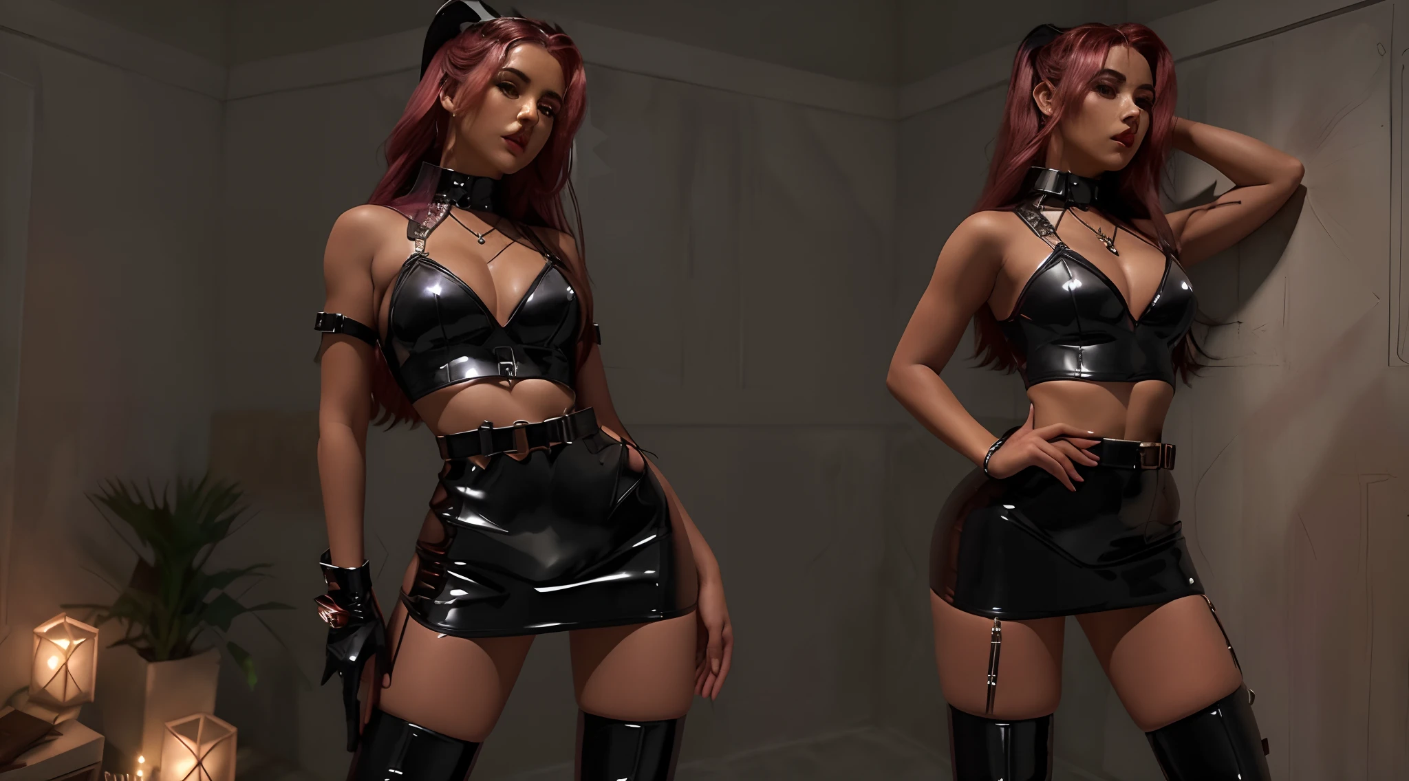 mulher loira nua, cabelos loiros, sozinho, abdome fino, Abdome Midriff, cabelos loiros ondulados, rosto perfeito, olhos azuis, red-lips, pele de porcelana, wearing black latex gloves and black thigh boots, arms behind the back, Hands hidden behind the back. seios nus, mamilos rosados, NSFW, pele de porcelana, nudez maravilhosa, Standing in a dungeon, Woman standing in a dungeon inspired by Ken Marcus, prisioneira Rainha numa masmorra, mulher linda, fogo, NSFW, BDSM Photo Essay, numa masmorra bem iluminada com tochas nas paredes, Fantasia sombria sedutora, sedutora e aterrorizante, Ambiente claro