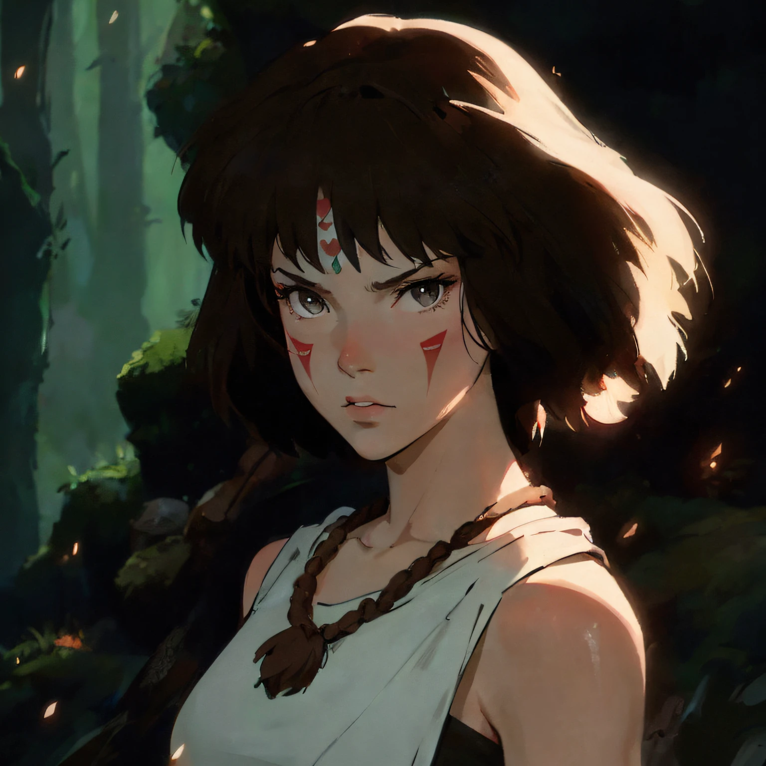sexy wild young woman warrior, princess mononoke, black and white style