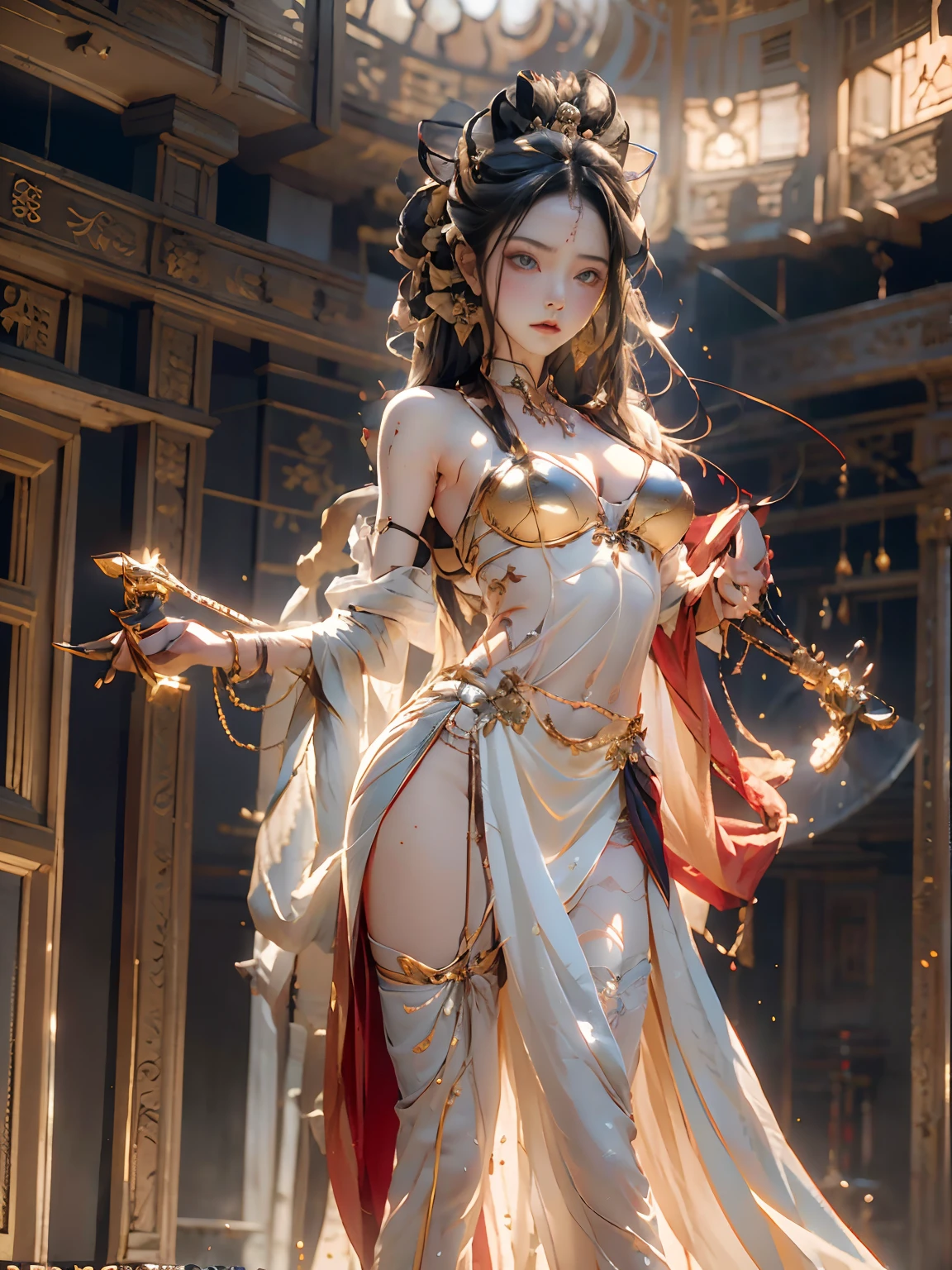 Alita Battle angel,a white girl,Beauty,Starry eyes,blusher,hand armor,(Photorealistic:1.4),Focus on the lower body,holding whip,High Definition,Detailed,Slender waist,Gorgeous long hair,Red lips,slender,Elegant,the panorama,Indoor ,masutepiece,8K,Atmospheric,Shiny hair,Brand name dress,to stand,hair messy,Detailed background,Black pantyhose,Clean face,Dynamic Angle,romantism,by Yamamoto Takashi,by Ashley Wood,by Ultra detailed,French maid,Silk stockings,Cat ears,Cat's tail,