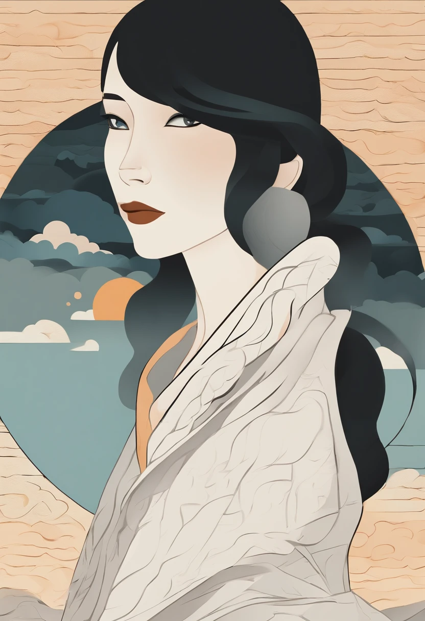 illustration: 1.3), paper art, 3D rendering of, the sky background, (Beautiful side face，closing her eyes: 1.3), (Masterpiece Cloud 1.2) ,Masterpiece sun colorful, Best quality, Detailed details, Masterpiece, offcial art, movie light effect, 4K, Chiaroscuro , sumi