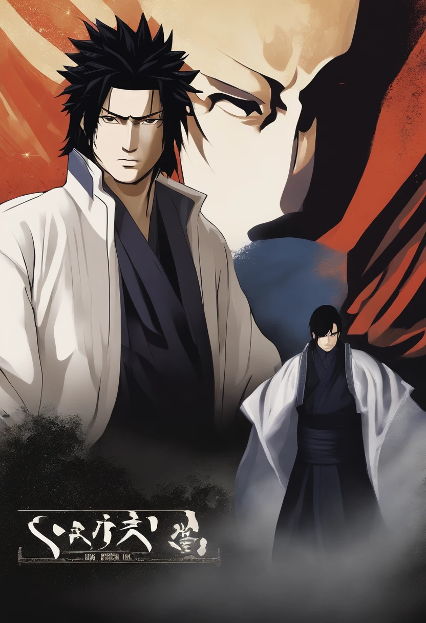"Create a breathtaking movie poster inspired by Masashi Kishimoto's , showcasing the legendary sasuke in all his glory."
