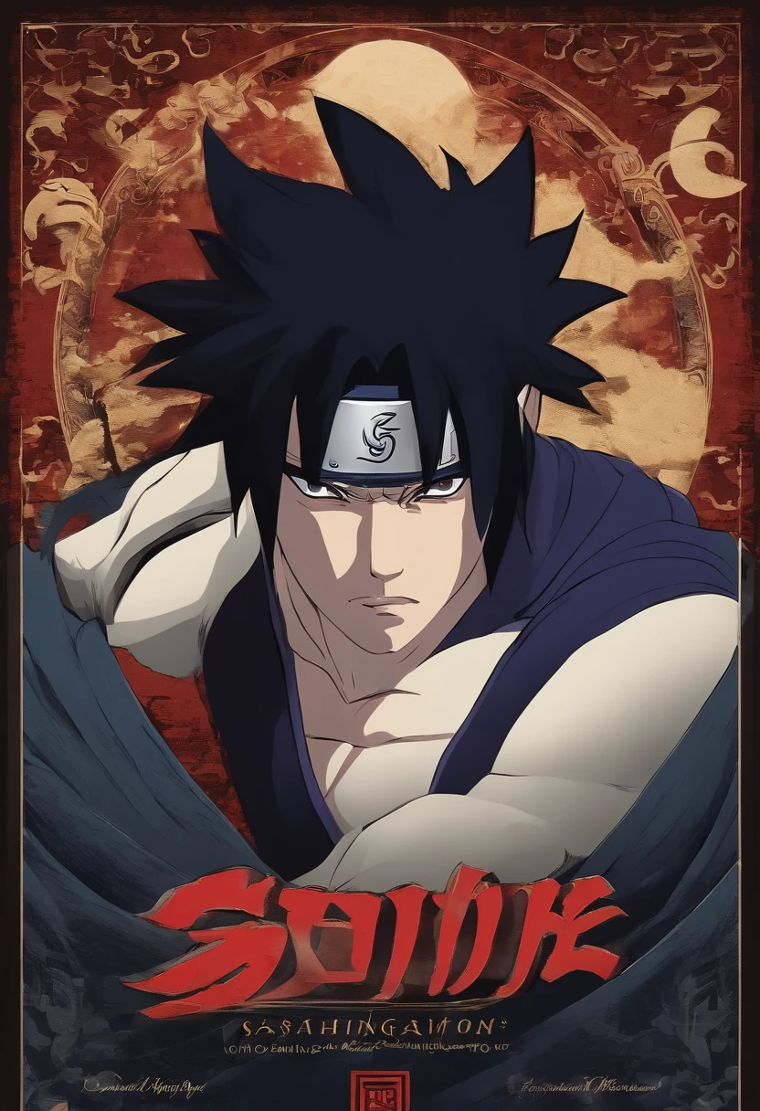 "Create a breathtaking movie poster inspired by Masashi Kishimoto's , showcasing the legendary sasuke in all his glory."sharinggan eye, s