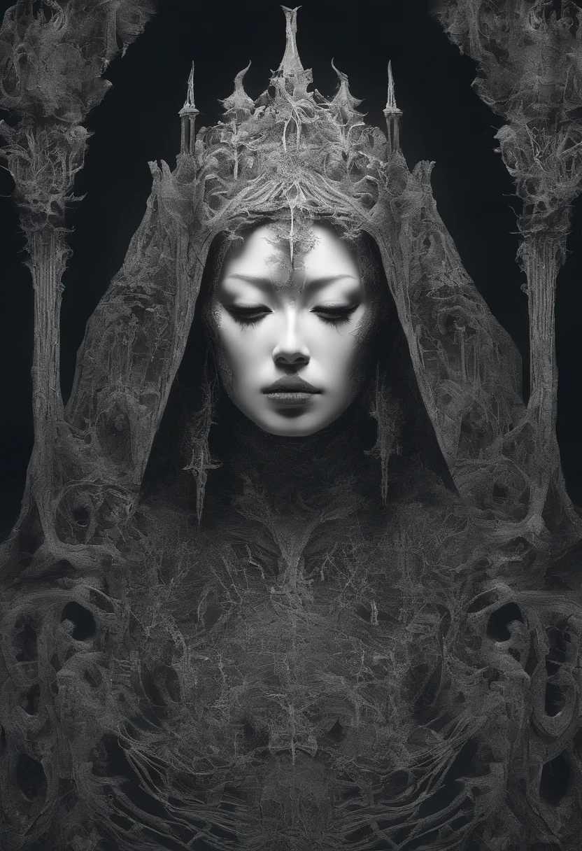 Blood red room, Flashing white TV screen, BUDDHA STATUE, cabelos preto e longos, with hair dishevelled, Cover one eye and face, Bright red eyes, Wearing a white transparent robe, Looming full breasts,liquor,Devil, reaching out her hands,Straighten your body, Red nails are exposed, Pinch the camera, hyper HD, Anatomically correct, Textured skin, Super detail, High details, High quality, A high resolution, 8K, hyper HD, Anatomically correct, Textured skin, Super detail, High details, High quality, Best quality, 8K,Leishnampo,Room 2,Horror