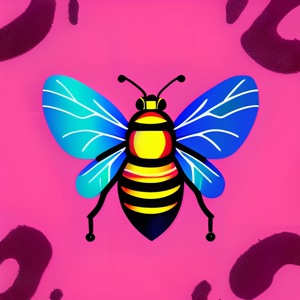 Illustration of a cute bee for a logo with a pink background in outline style