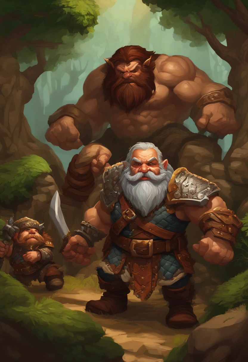 dwarf, guerreiro e guerreira combatendo orcs num vilarejo, estilo pixel art