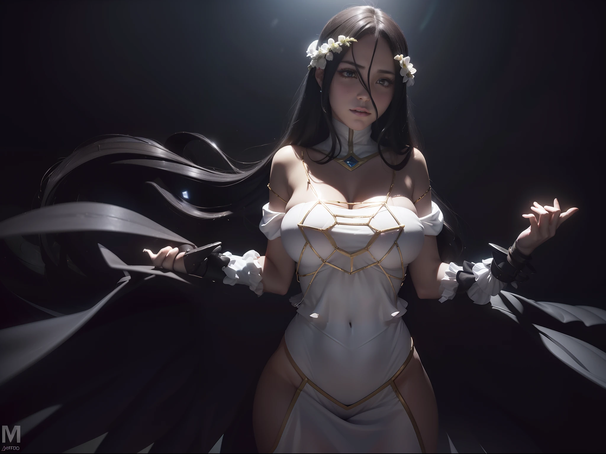 (((albedo)))8k,((overlord))(((Amazing tits)))caliente, hermosa,((Hornie)),(((viste un vestido blanco )))((tiene cuernos)))8k, hiperrealista todo como un motor irreal trazado de rayos render ((estilo humano hiperealista)),(((Empty dark background))). hiperrealista todo como un motor irreal trazado de rayos render estilo humano realista ,(((Empty dark background)))., Suavemente iluminado, Intimo exquisito detalle, foco nítido, intrincadamente detallado, rewarded photography, small-catchlight, bajo contraste, alta nitidez, facial-symmetry, profundidad de campo, cinematic background, Renderizado del motor irreal, Imagen central, dream-like, Suavemente iluminado, intimo, imagen de cuerpo completo ,cuerpo completo,((tetona)),((piernas torneadas)) perfect ass ecchi, hdri