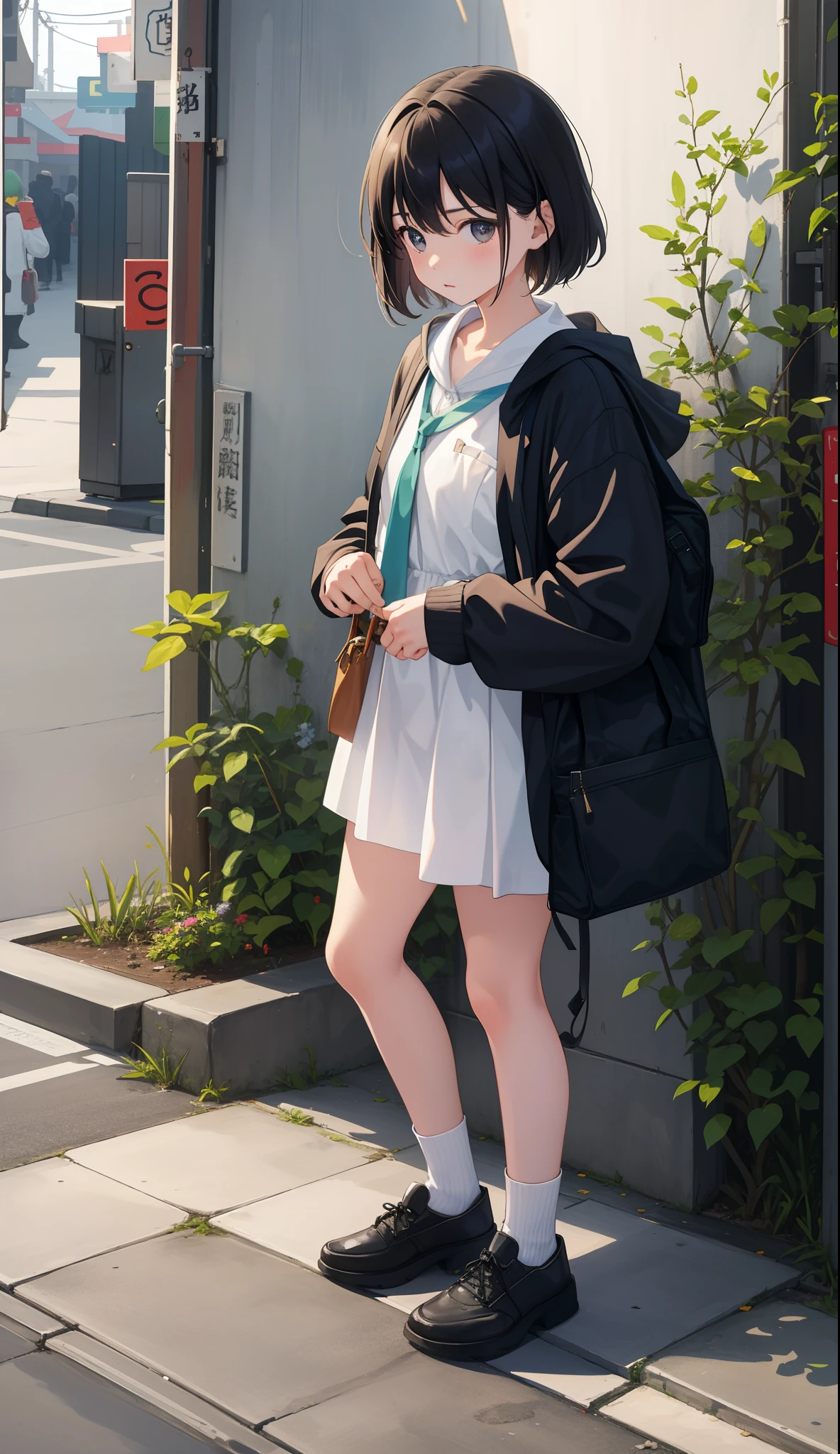 1girl in、AS-Adult、in a street、urinate、During urination、(small tits)、Upper body portrait、