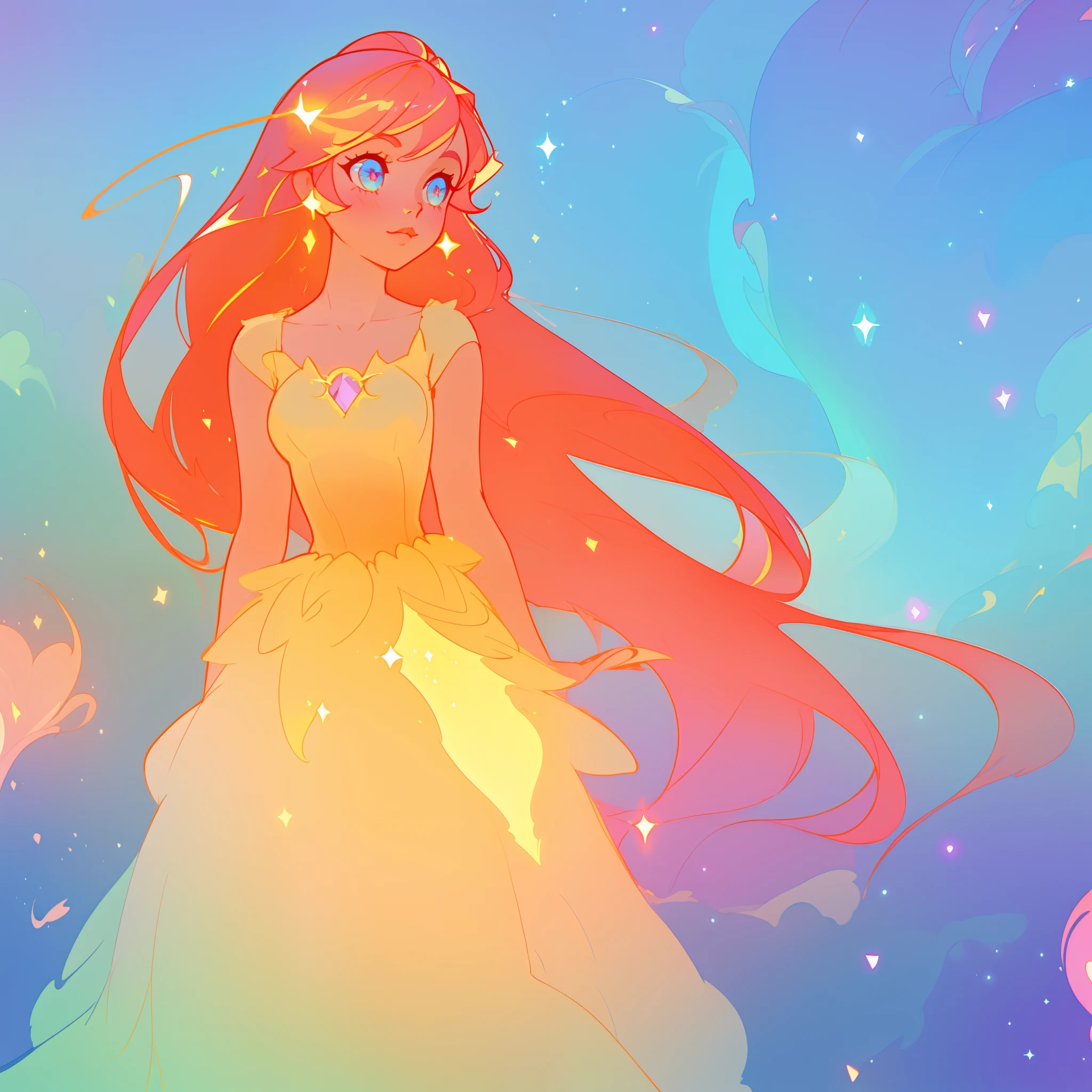 beautiful girl, puffy tiered ballgown, vibrant pastel colors, (colorful), glowing golden long hair, magical lights, sparkling magical liquid, inspired by Glen Keane, inspired by Lois van Baarle, disney art style, by Lois van Baarle, glowing aura around her, by Glen Keane, jen bartel, glowing lights! digital painting, flowing glowing hair, glowing flowing hair, beautiful digital illustration, fantasia background, whimsical, magical, fantasy, ((beautiful face)), ((masterpiece, best quality)), intricate details, highly detailed, sharp focus, 8k resolution, sparkling detailed eyes, liquid watercolor