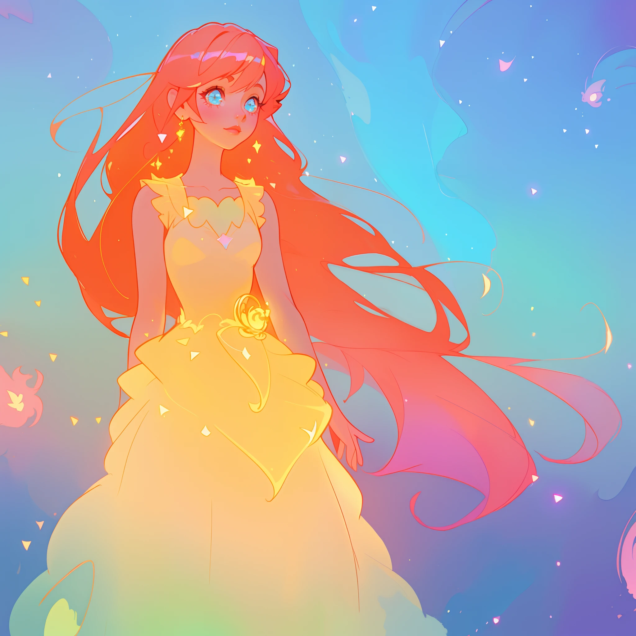 beautiful girl, puffy tiered ballgown, vibrant pastel colors, (colorful), glowing golden long hair, magical lights, sparkling magical liquid, inspired by Glen Keane, inspired by Lois van Baarle, disney art style, by Lois van Baarle, glowing aura around her, by Glen Keane, jen bartel, glowing lights! digital painting, flowing glowing hair, glowing flowing hair, beautiful digital illustration, fantasia background, whimsical, magical, fantasy, ((beautiful face)), ((masterpiece, best quality)), intricate details, highly detailed, sharp focus, 8k resolution, sparkling detailed eyes, liquid watercolor