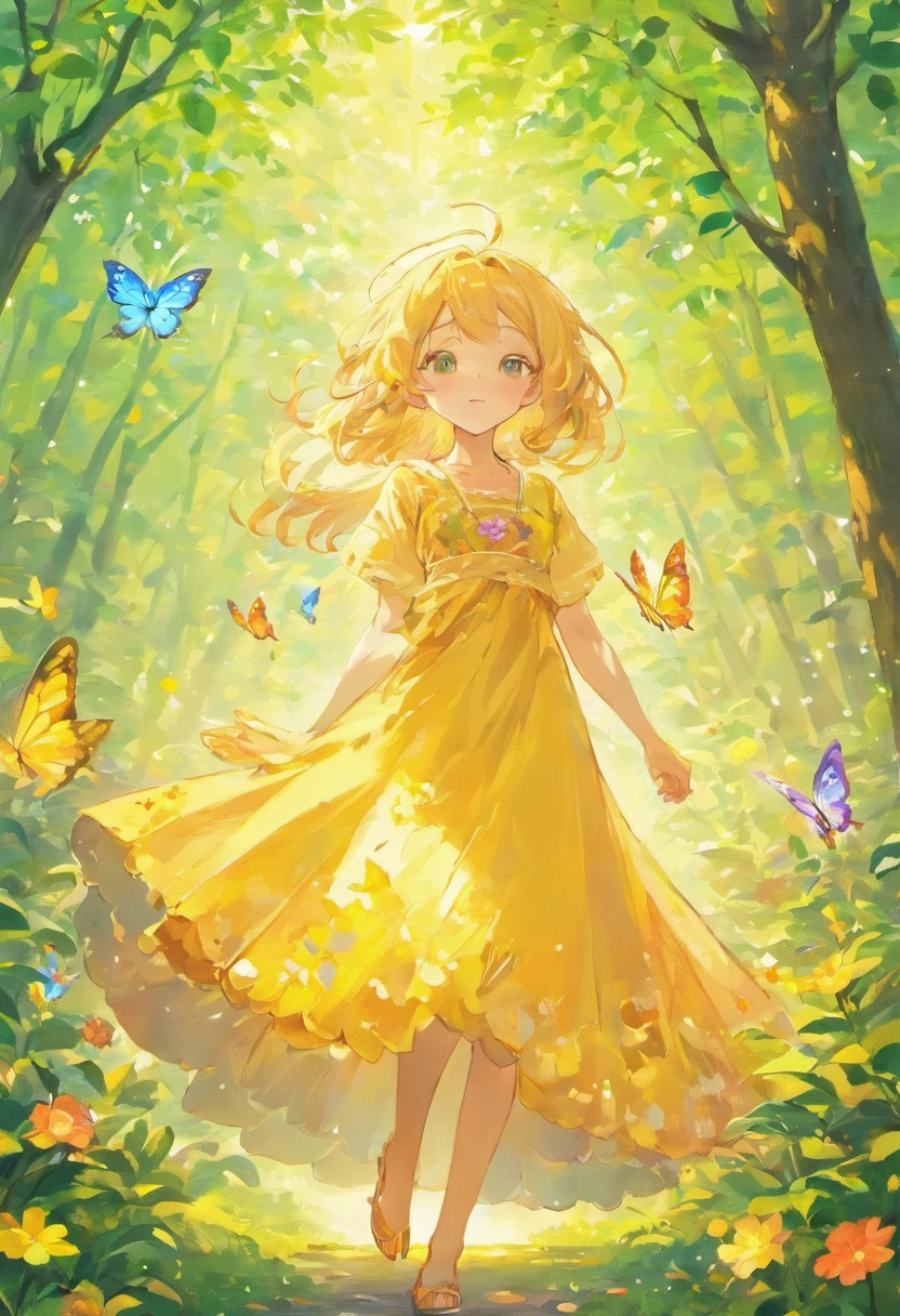 (Best quality,A high resolution),A girl watching a beautiful sunrise in a vibrant garden,Happy moments,Freedom,pure joy,inner peace,The warmth of the morning sun,The sun gently illuminates her face and hair,The breeze caressed her skin,flowers in full bloom,An explosion of colors and smells,Xiaocao scratched her bare feet,The toes are buried in soft soil,Playful butterflies dance around her,Leaves whispering in the trees,a peaceful and serene atmosphere,serenity and calm,A moment of self-care,Let go and embrace the moment,Find inner happiness,Inner strength and resilience,Embrace forgiveness and self-love,Reduce the burden,Remove the heart,Sparkling eyes filled with contentment,Simple pleasures in life,Lonely moments of happiness,Embrace imperfection and self-acceptance,A journey of self-discovery and growth.