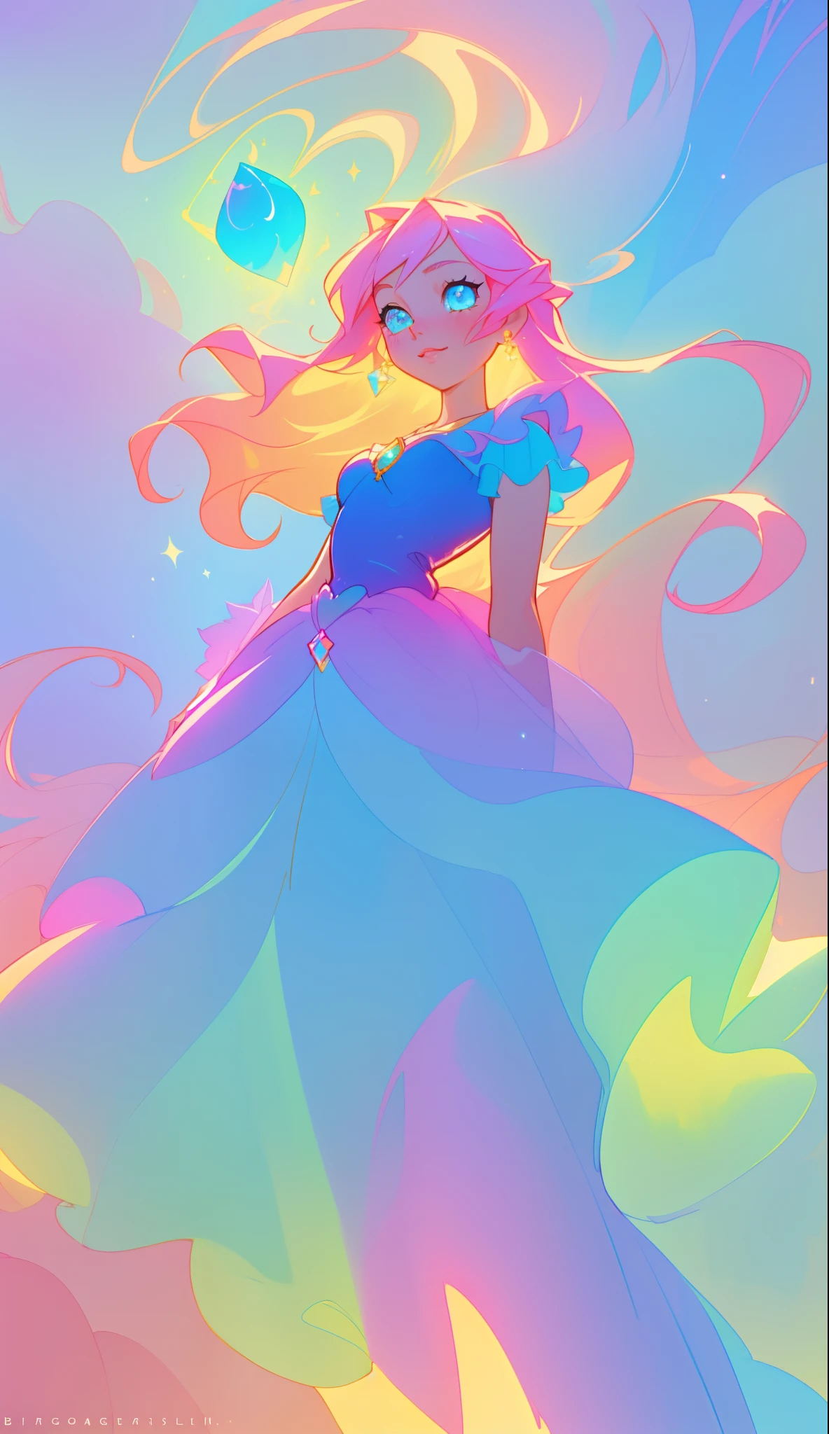 beautiful girl, puffy tiered ballgown, vibrant pastel colors, (colorful), glowing golden long hair, magical lights, sparkling magical liquid, inspired by Glen Keane, inspired by Lois van Baarle, disney art style, by Lois van Baarle, glowing aura around her, by Glen Keane, jen bartel, glowing lights! digital painting, flowing glowing hair, glowing flowing hair, beautiful digital illustration, fantasia background, whimsical, magical, fantasy, ((beautiful face)), ((masterpiece, best quality)), intricate details, highly detailed, sharp focus, 8k resolution, sparkling detailed eyes, liquid watercolor