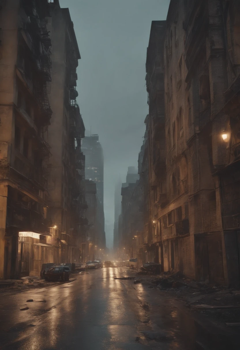 Dystopian city with dirty and deserted streets. Ultra hd, hiper detalhado 4k