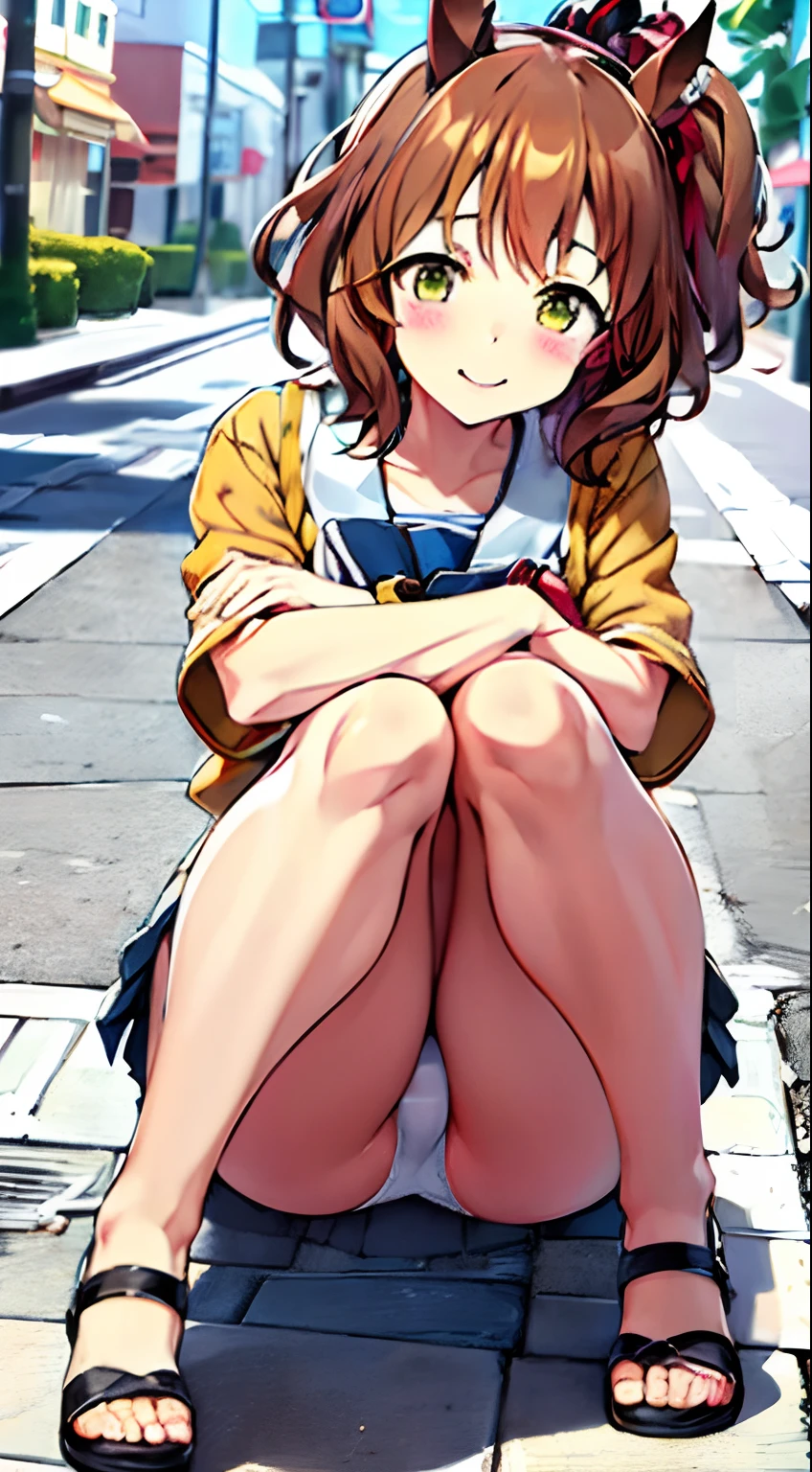 {{{{{{NSFW}}}}}, (masutepiece, Best Quality), 1girl in, 校服, Hug your own knees,Underwear,Floral panties