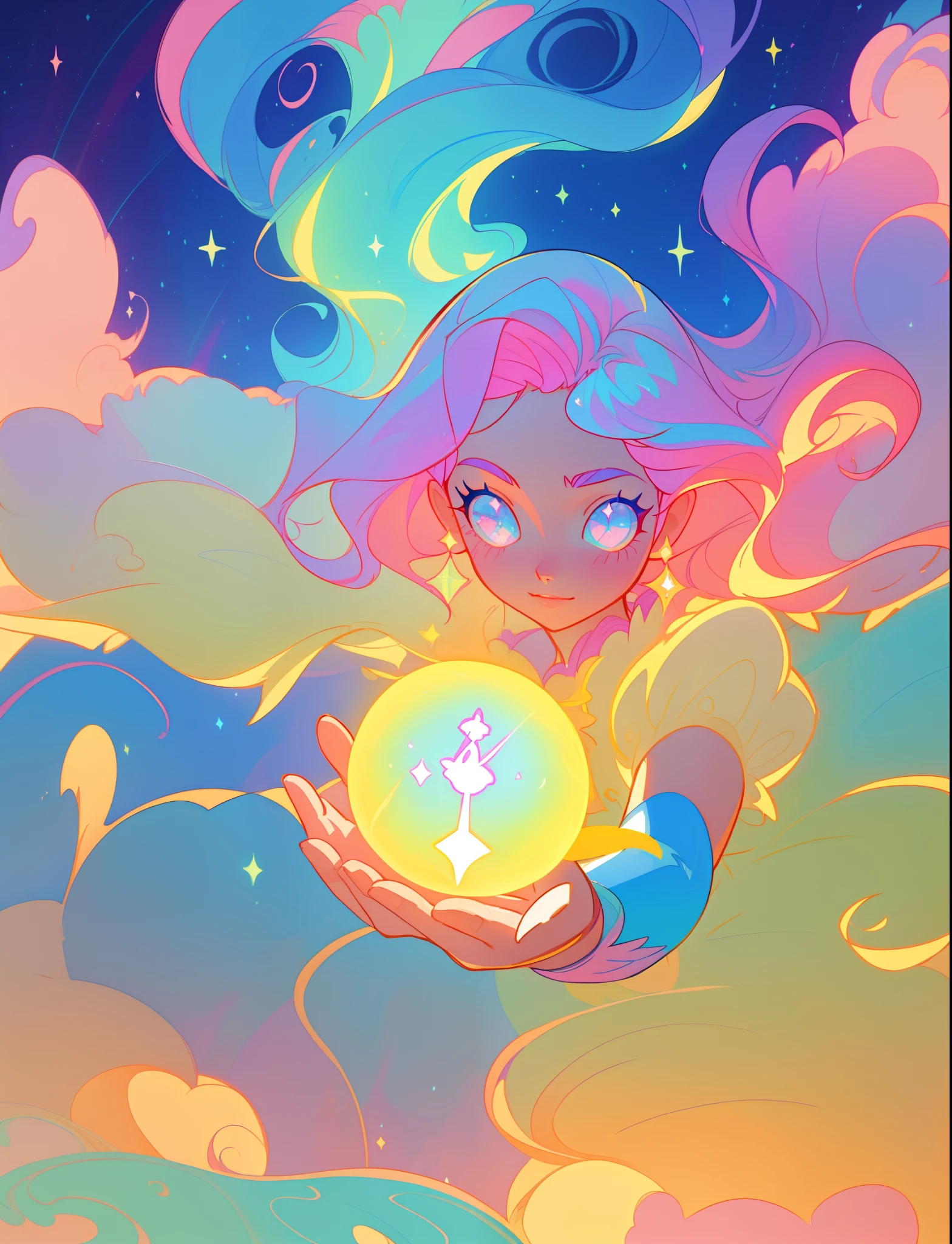 beautiful girl, puffy tiered ballgown, vibrant pastel colors, (colorful), glowing golden long hair, magical lights, sparkling magical liquid, inspired by Glen Keane, inspired by Lois van Baarle, disney art style, by Lois van Baarle, glowing aura around her, by Glen Keane, jen bartel, glowing lights! digital painting, flowing glowing hair, glowing flowing hair, beautiful digital illustration, fantasia background, whimsical, magical, fantasy, ((beautiful face)), ((masterpiece, best quality)), intricate details, highly detailed, sharp focus, 8k resolution, sparkling detailed eyes, liquid watercolor