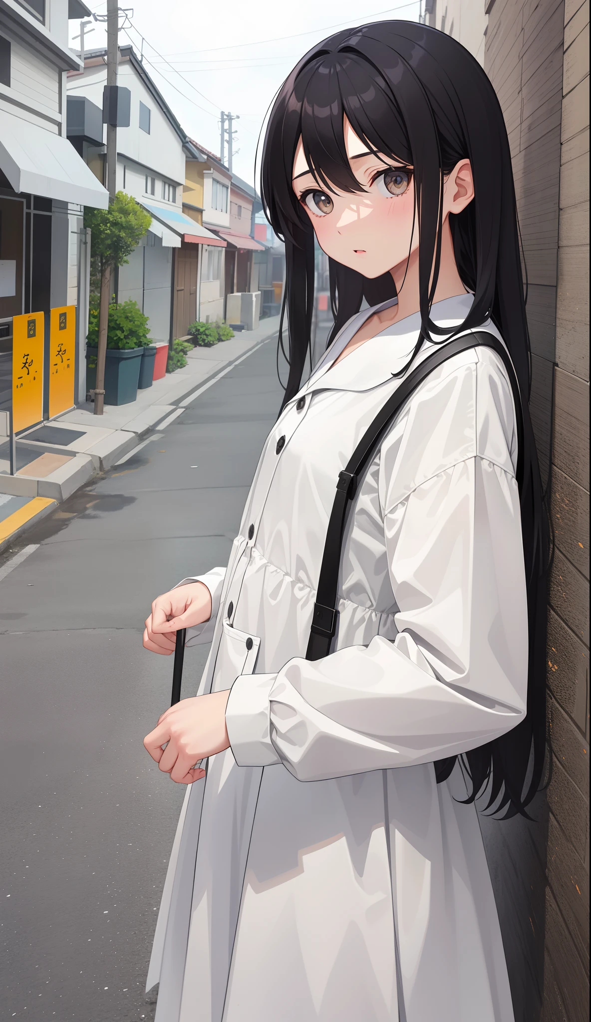 1girl in、AS-Adult、in a street、urinate、During urination、(small tits)、Upper body portrait、
