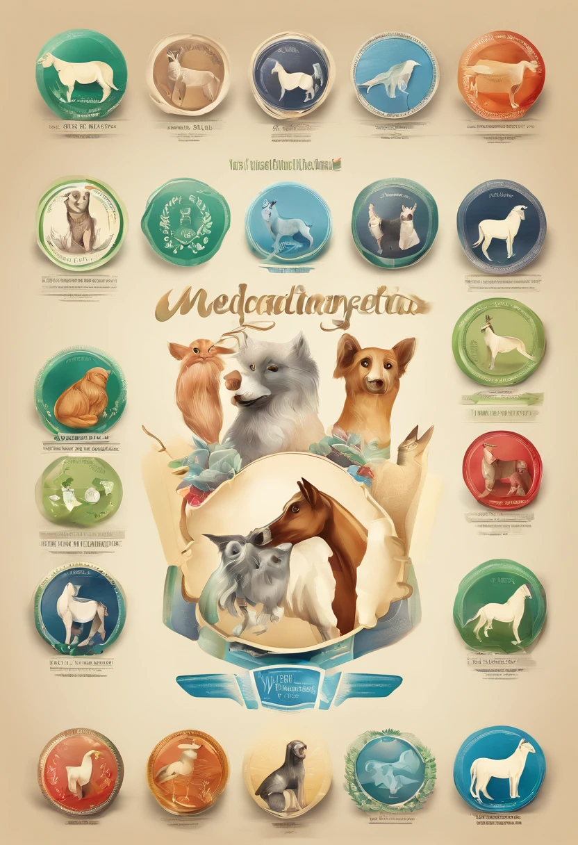 logotipo, medica veterinaria, circular, escrito " DRa. Jeieli Monteiro, Veterinary Medicine ", Animais , vetor, colorido, 插圖, aquarela