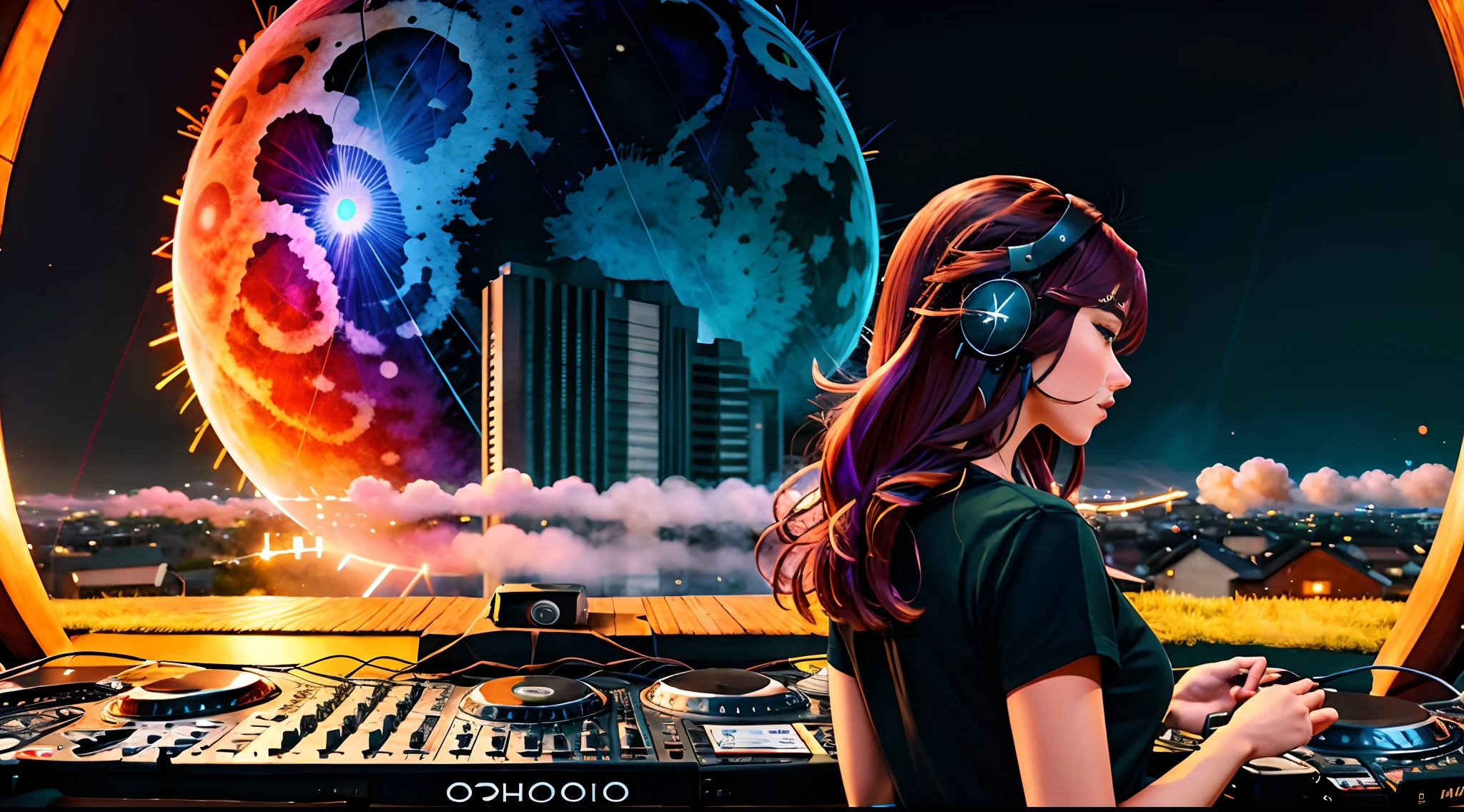 mulher linda, ESCUROS cabelo liso muito comprido, estilo retrato , with headphones holding a Pink Floyd album, O lado escuro da lua, lado escuro, anime moe artstyle, prisma, 2 d cg |, Art not Guweiz style, 3840x2160, 3840 x 2160, Estilo anime 4K, papel de parede!, Fanart de alta qualidade