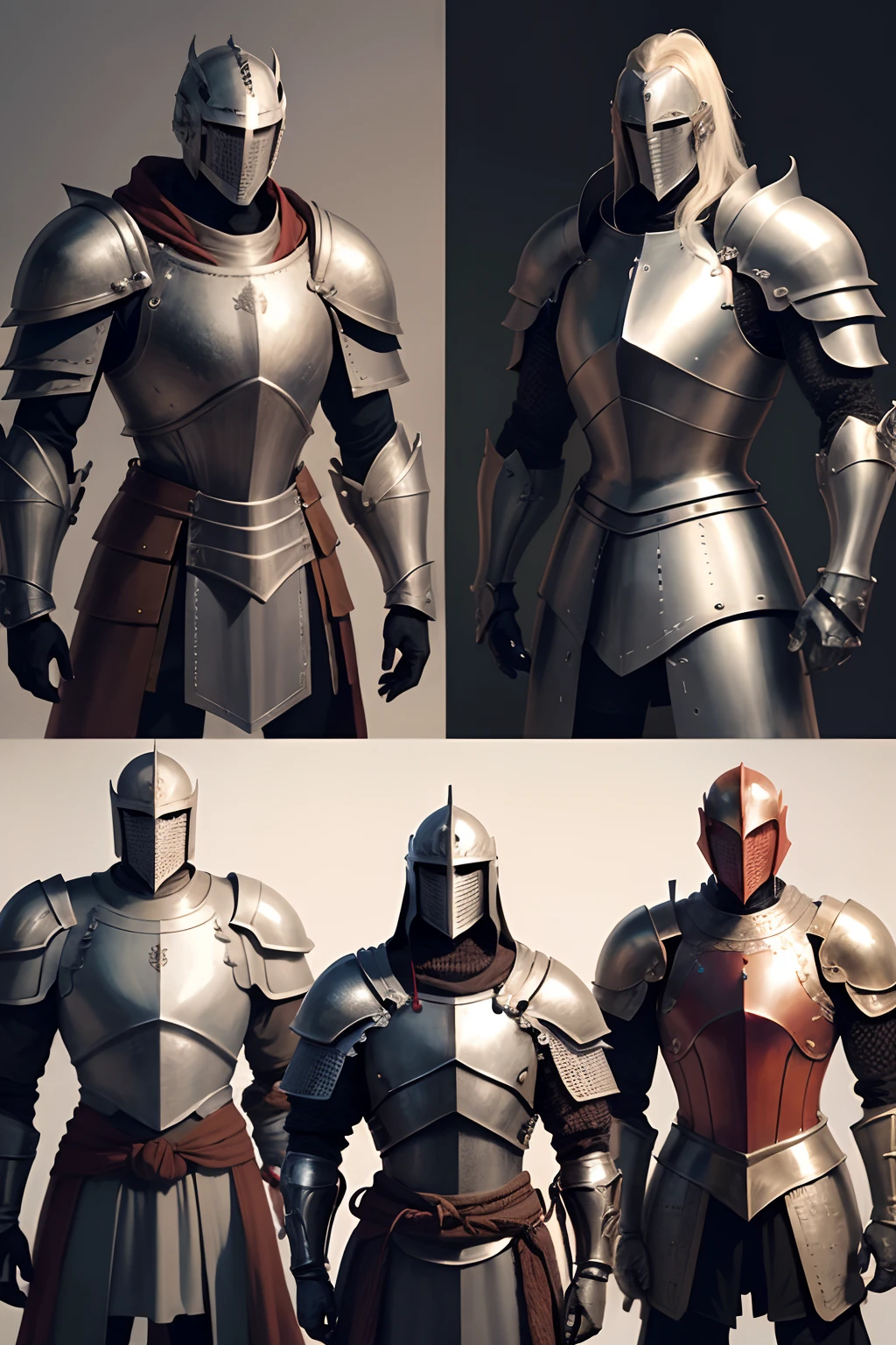 5 men knights, with 5 different armor, each armor is a deffernt color