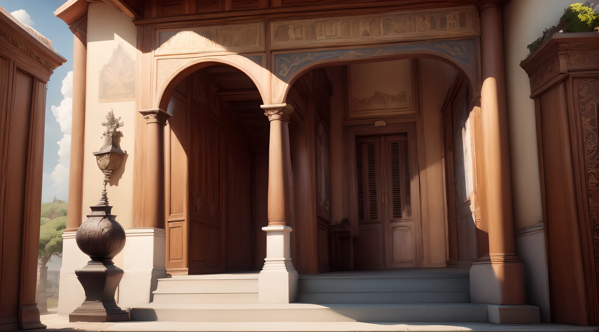 a realistic interior view of a Central America Spanish Governor's Palace, designed in the style of either Hernan Cortes or Diego Velázquez de Cuéllar, resembling the architectural features of Cuba's Governor residence in the 16th century. The palace should embody European and Christian influences, with a distinct blend of Iberian, Conquistador, and medieval elements. The location of the palace can be any of the following: Caribbean, Terra Firme, Antilles Islands, or Central America, specifically built in Cuba, Santo Domingo, Vera Cruz, or Mexico Kingdom of Portugal. The image should reflect the aesthetics of the 16th century, featuring intricate details, grandeur, and a Spanish-style throne. Please exclude any people, wordings, or signatures from the image.