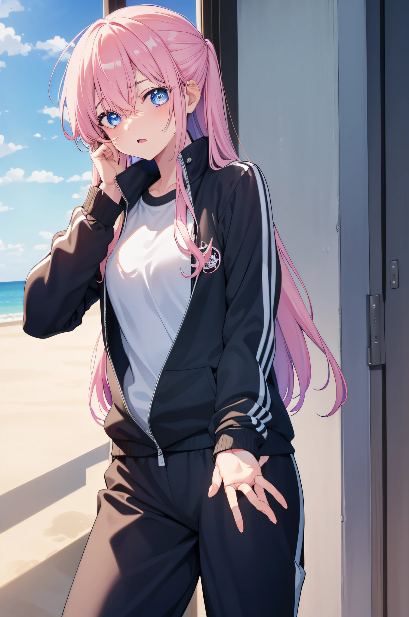 Miyakoshikimori, Miyako Shikimori, Cabello largo, ojos azules, pelo entre los ojos, cabello rosado,
Mangas largas QUEBRAR, chaqueta, Camisa blanca, Cola de caballo lateral, chaqueta azul, Chaqueta de atletal, tracksuit,
DESCANSO mirando al espectador,
DESCANSO en interiores, Classroom,
QUEBRAR (Obra maestra:1.2), La mejor calidad, High resolution, Unidad 8K Fondo de pantalla, (illustration:0.8), (hermosos ojos detallados:1.6), Cara extremadamente detallada, Perfect lighting, CG extremadamente detallado, (Manos perfectas, Perfect ???????),