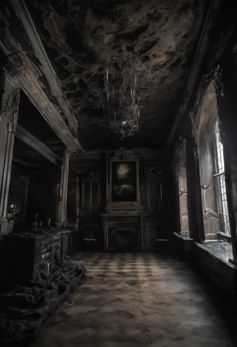 A grand dining hall in an English Manor set for breakfast