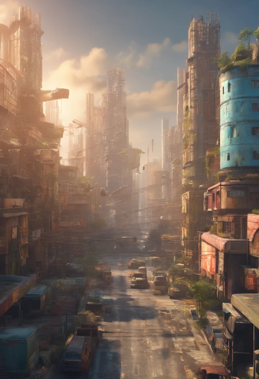 Dystopian city with dirty and deserted streets. Ultra hd, hiper detalhado 4k