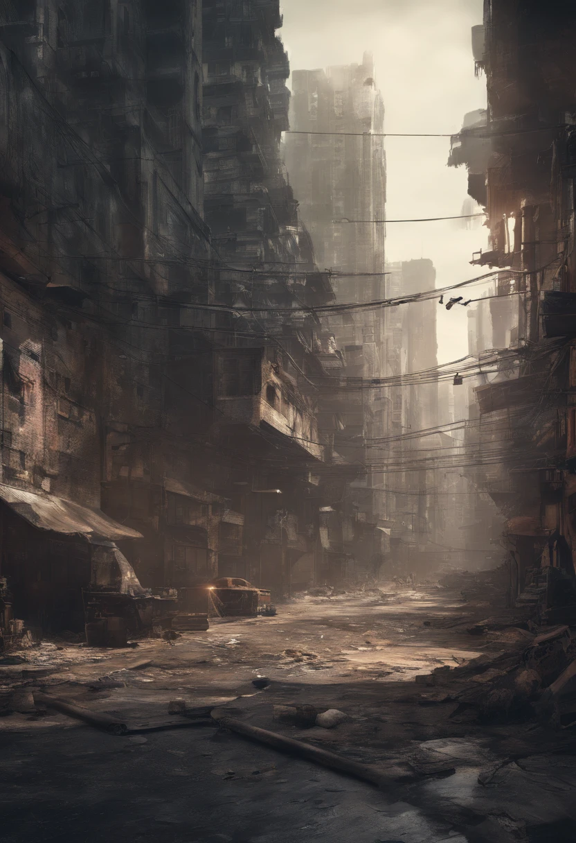 Dystopian city with dirty and deserted streets. Ultra hd, hiper detalhado 4k