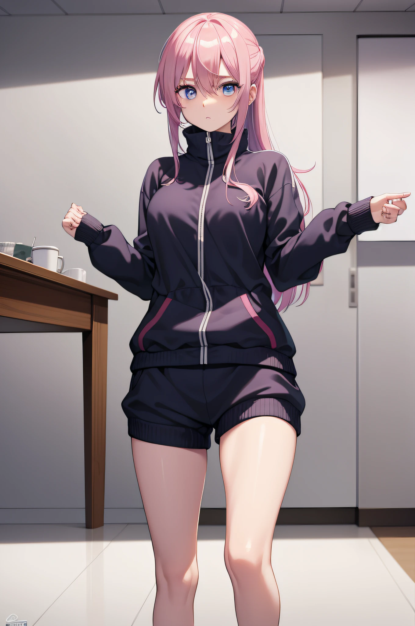 Miyakoshikimori, Miyako Shikimori, Cabello largo, ojos azules, pelo entre los ojos, cabello rosado,
Mangas largas QUEBRAR, chaqueta, Camisa blanca, Cola de caballo lateral, chaqueta azul, Chaqueta de atletal, tracksuit,
DESCANSO mirando al espectador,
DESCANSO en interiores, Classroom,
QUEBRAR (Obra maestra:1.2), La mejor calidad, High resolution, Unidad 8K Fondo de pantalla, (illustration:0.8), (hermosos ojos detallados:1.6), Cara extremadamente detallada, Perfect lighting, CG extremadamente detallado, (Manos perfectas, Perfect anatomy),