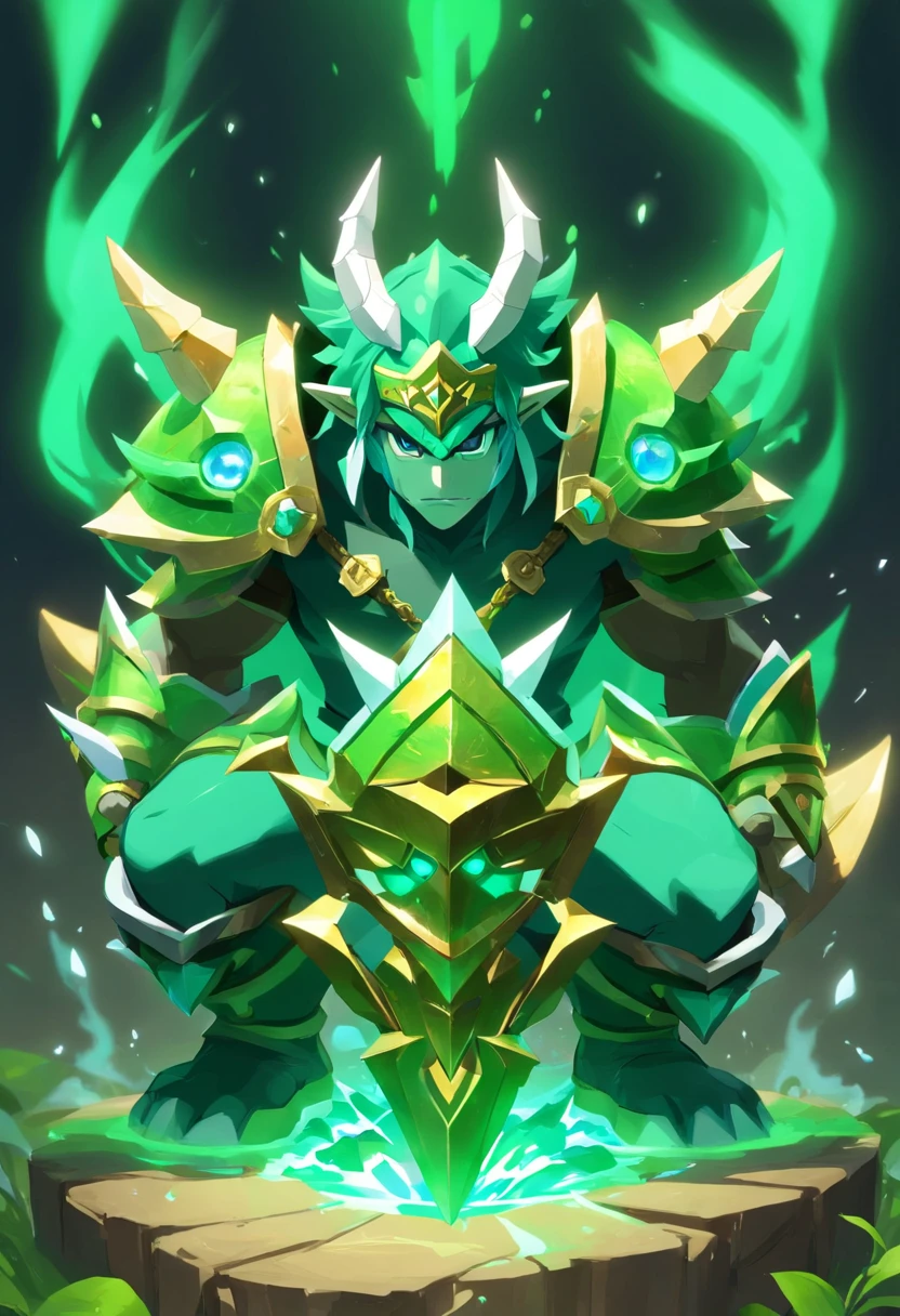 A Beast, Aethersteel Bolts, luminescent sea-green with white-green neon armor, masterpiece, best quality