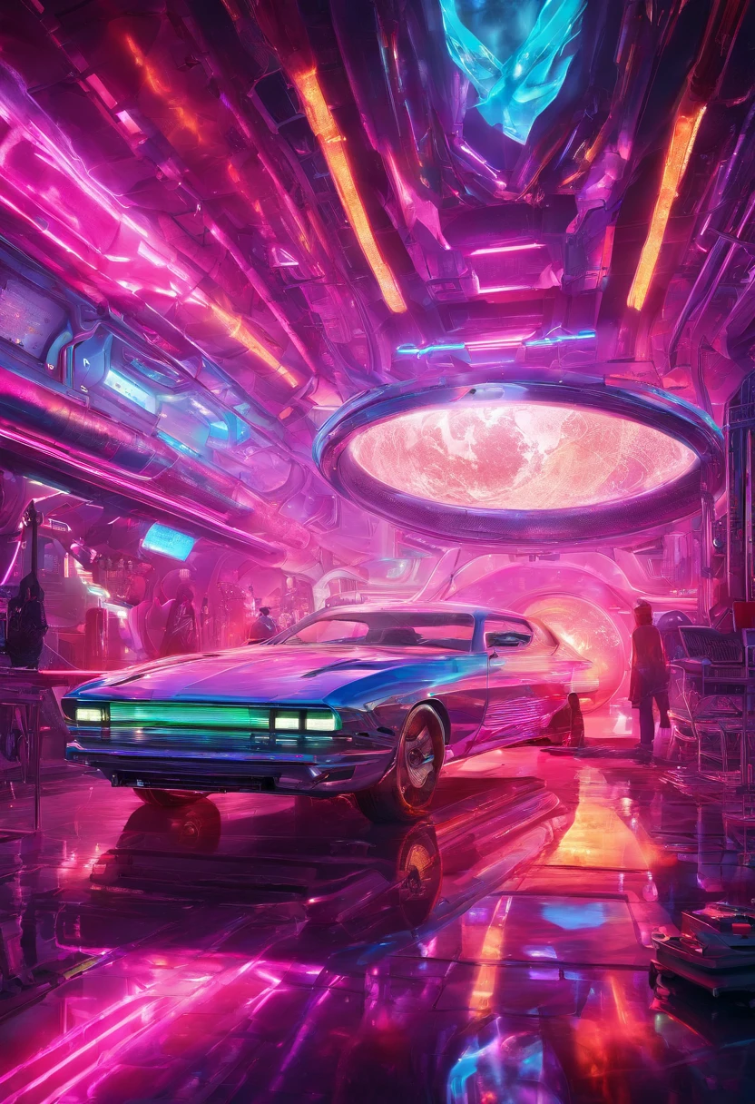 there is a large neon sign that says party bus, an album cover by Josef Block, tumblr, happening, party lights, vip room, lined with neon tube lights, disco party, neon lights in background, party, neon ambience, partylights, led lights around the place, sci-fi night club, red neon lights inside it