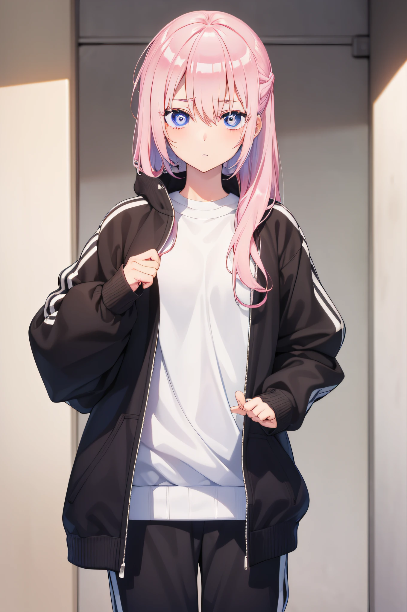 Miyakoshikimori, Miyako Shikimori, Cabello largo, ojos azules, pelo entre los ojos, cabello rosado,
Mangas largas QUEBRAR, chaqueta, Camisa blanca, Cola de caballo lateral, chaqueta azul, Chaqueta de atletal, tracksuit,
DESCANSO mirando al espectador,
DESCANSO en interiores, Classroom,
QUEBRAR (Obra maestra:1.2), La mejor calidad, High resolution, Unidad 8K Fondo de pantalla, (illustration:0.8), (hermosos ojos detallados:1.6), Cara extremadamente detallada, Perfect lighting, CG extremadamente detallado, (Manos perfectas, Perfect anatomy),