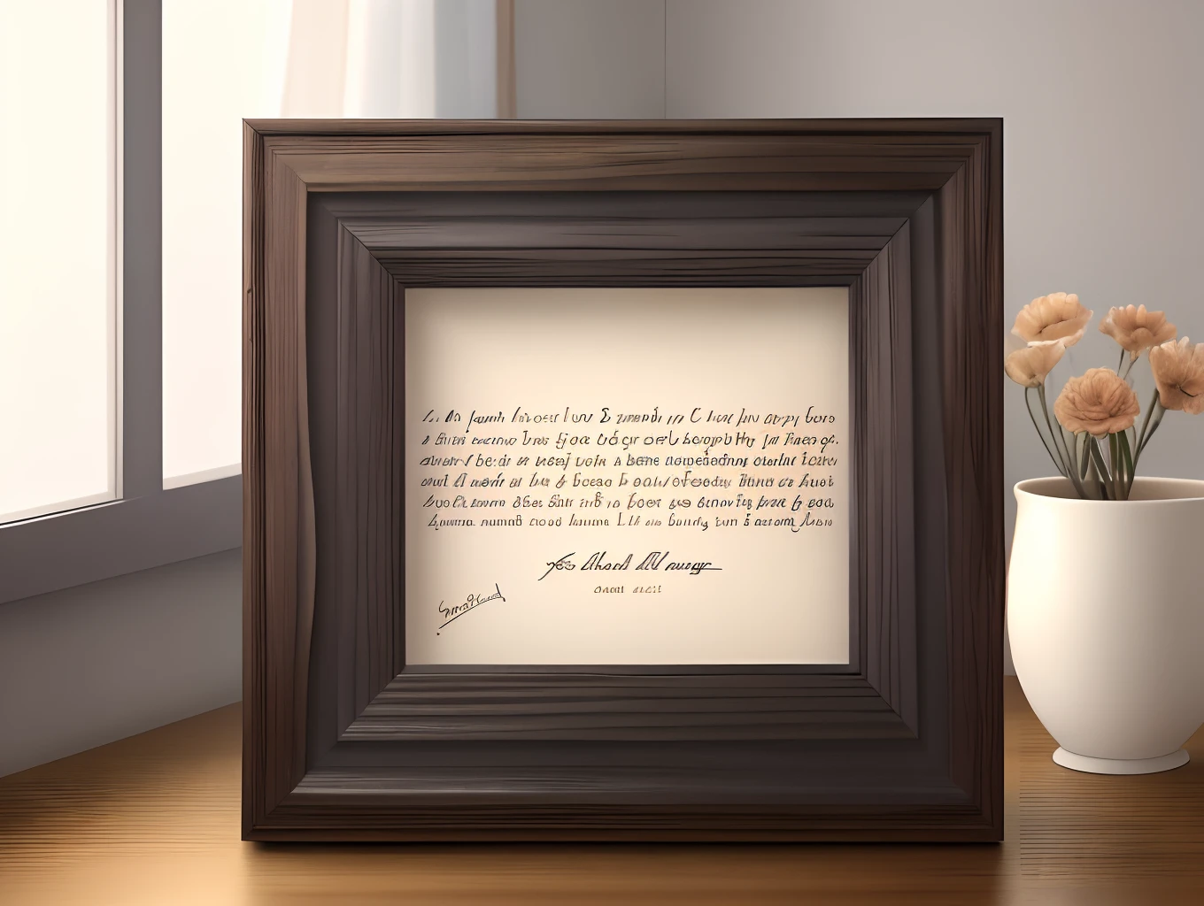 A old letter in a frame but theres a paper behind it and its covered with the word Love