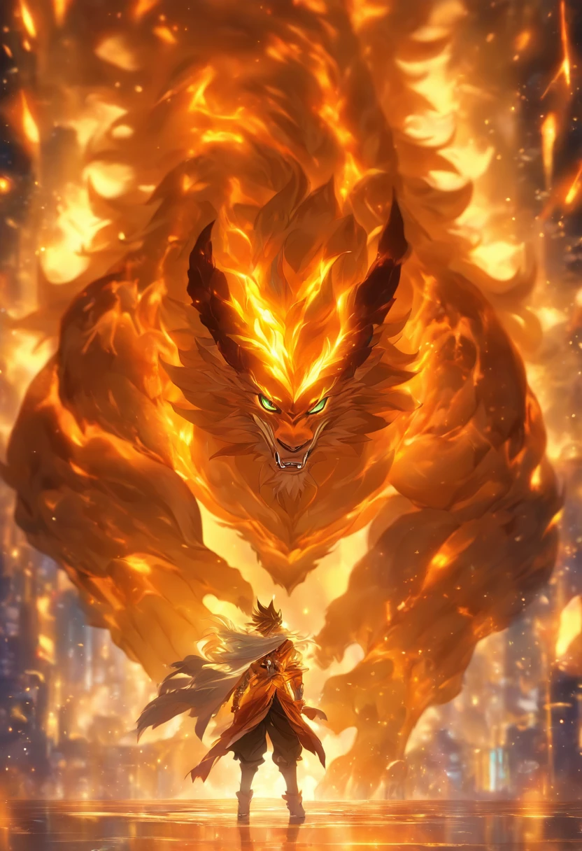 A Beast, Amber, made of amber with white-orange iridescent glowing, masterpiece, best quality