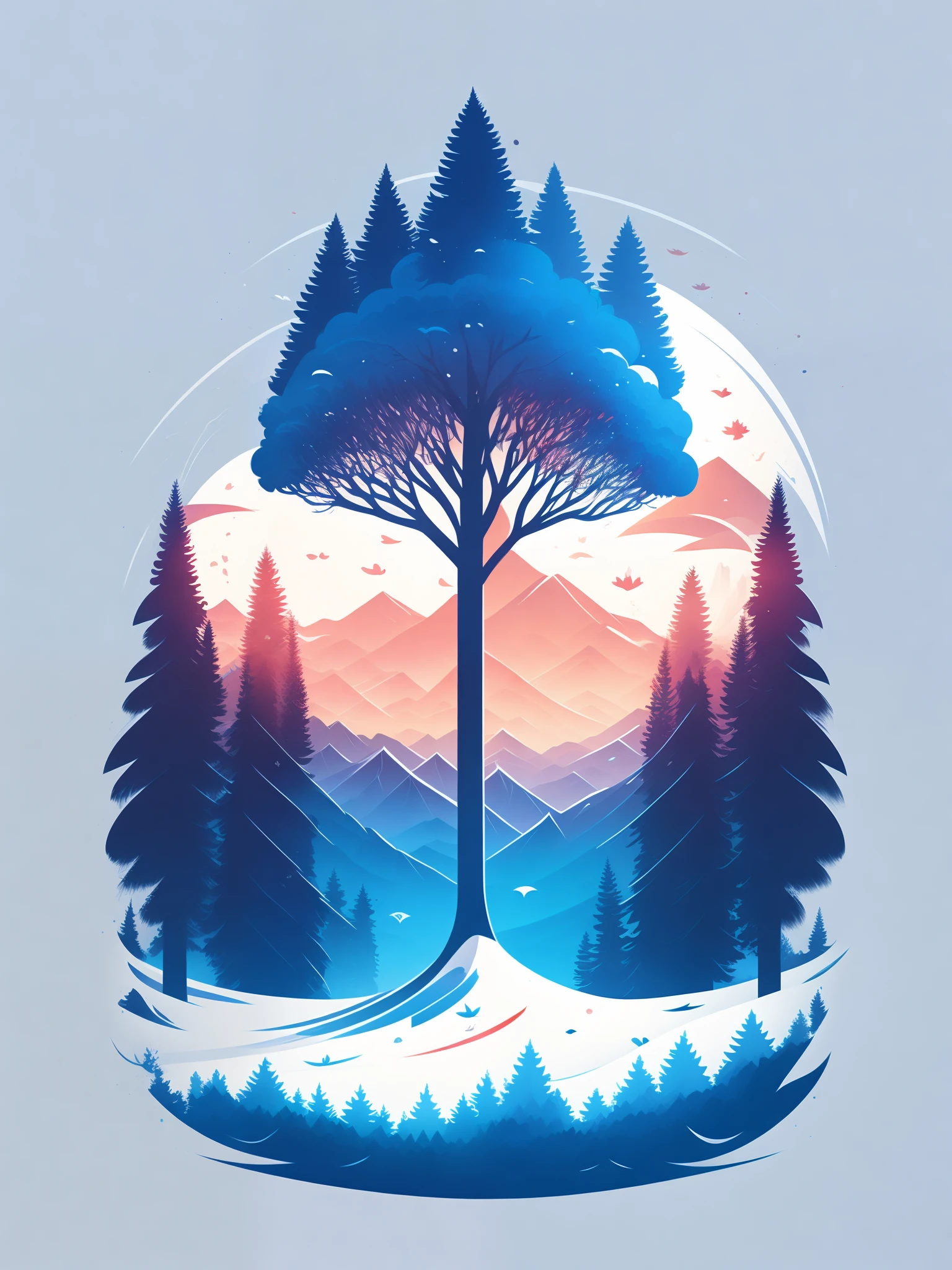 a spruice tree in a winter landscape, tshirt design, rzminjourney, vector-art