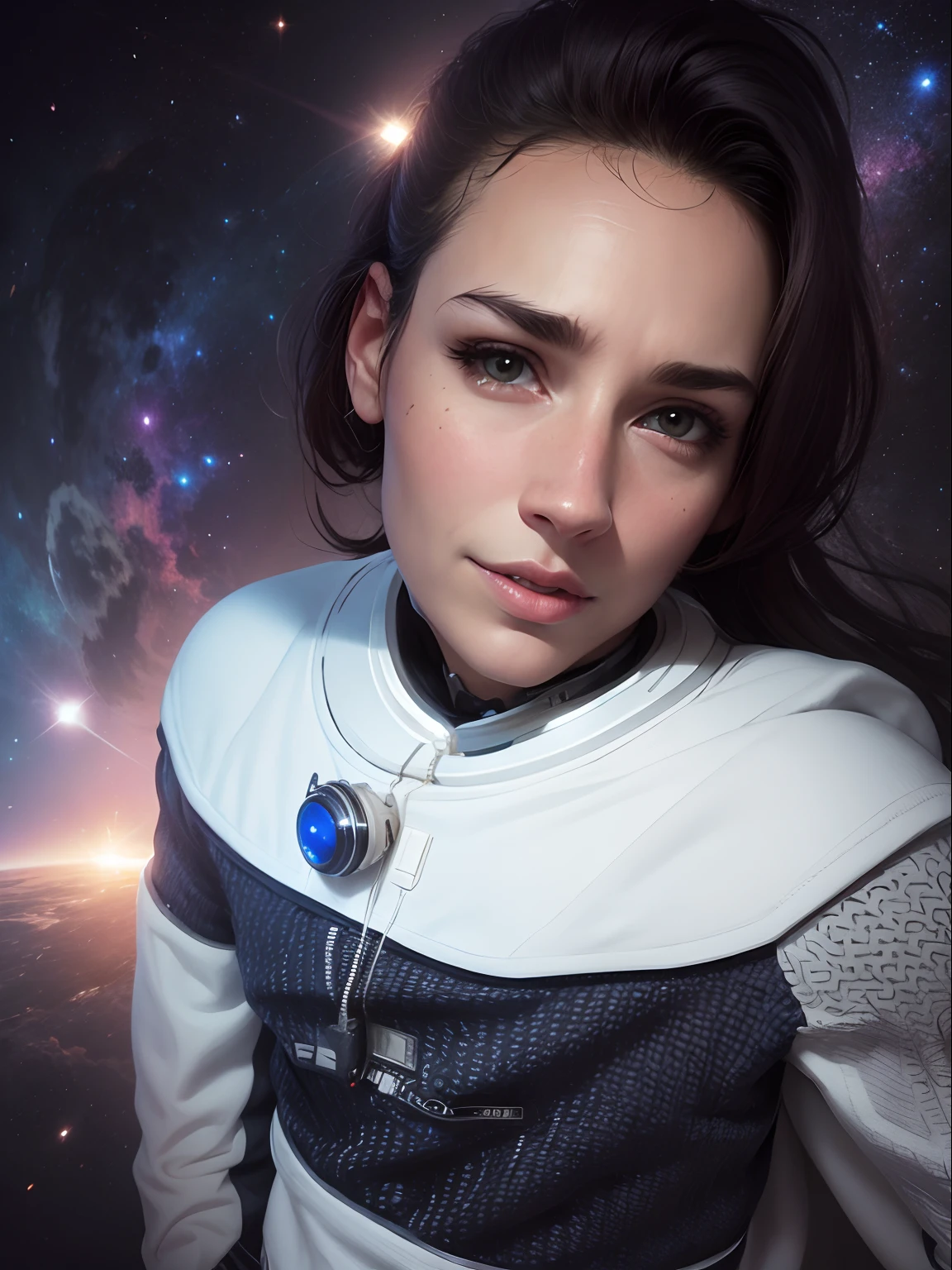 Change the background, realistic face, in space