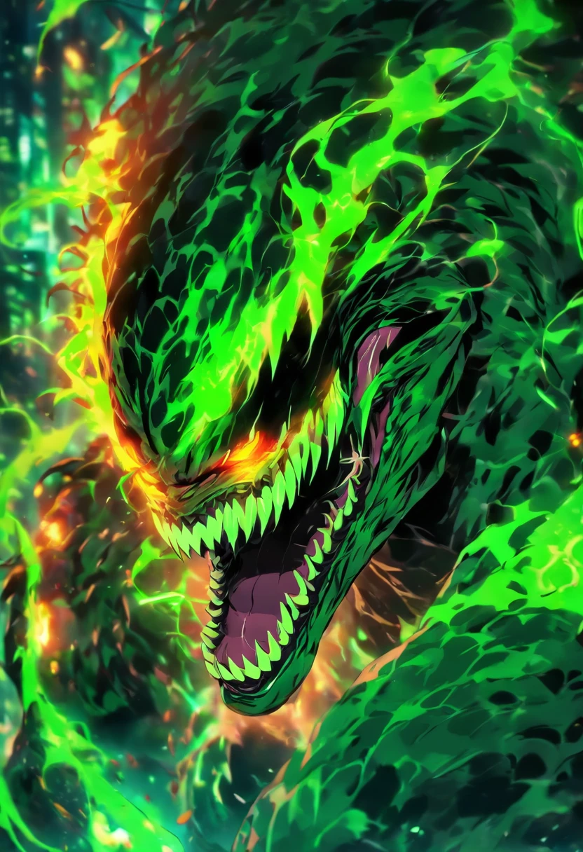 A Beast, Antivenom Salve, vivid venomous green fur, glowing with toxic promise, masterpiece, best quality