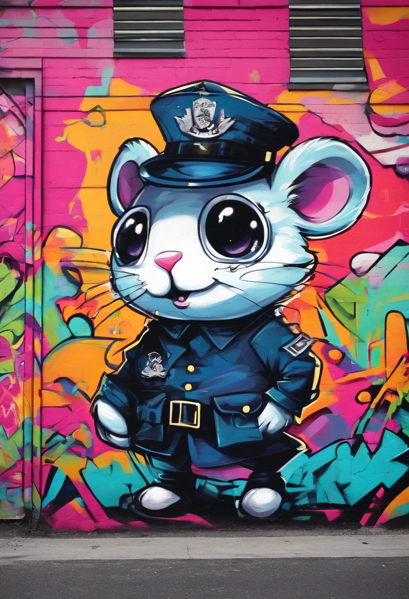 Imaginative concept art of a cute creature inspired by Lora, with the appearance of a mouse and dressed as a policeman. (CuteCreatures tag weighted at 0.9)