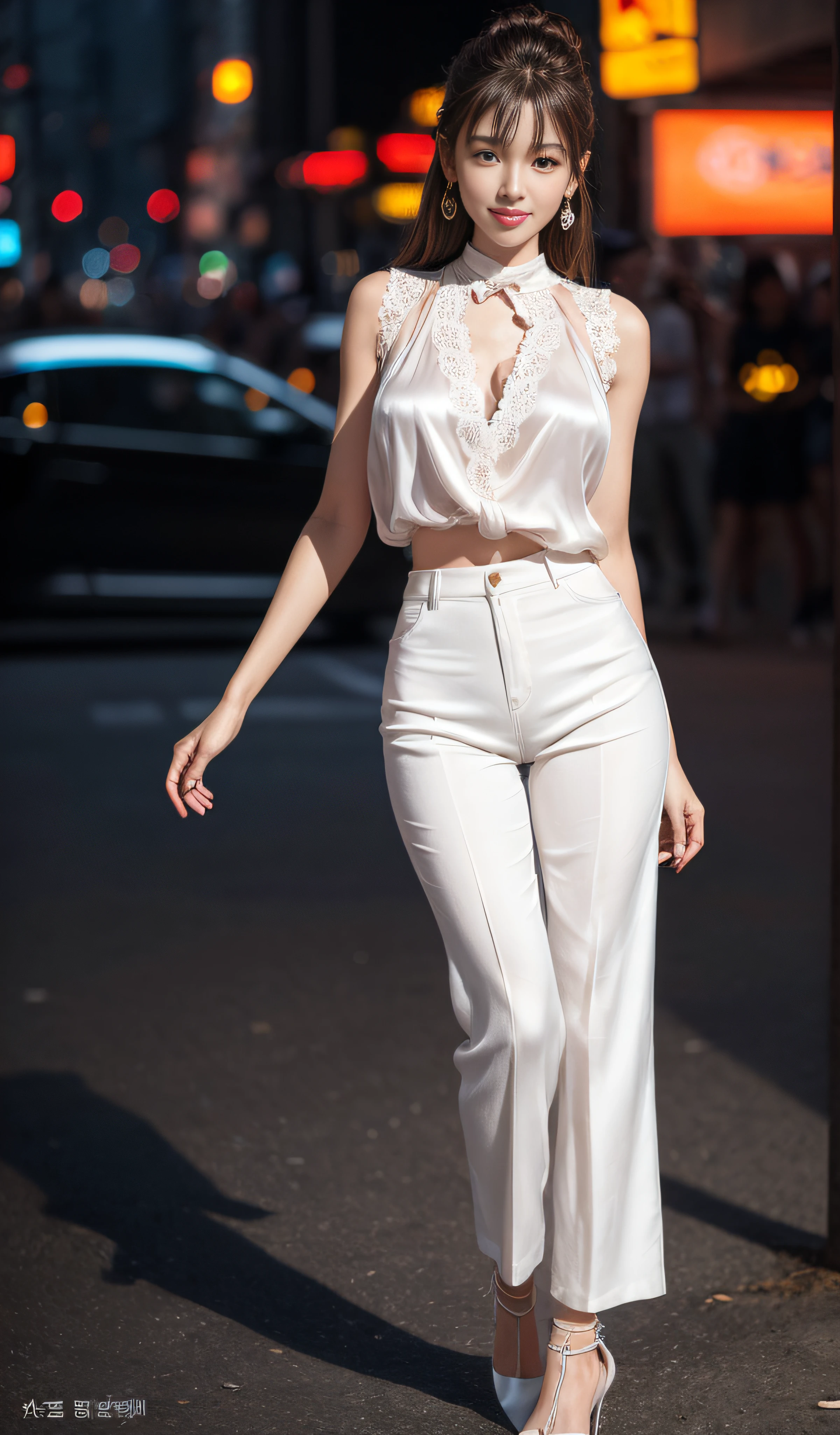 femele1People only、Upper body naked、Nothing is worn、ample breasts、Rich Perfect Style、Light organza shirt、Breast shows through、Wearing micro mini shorts、European Street、