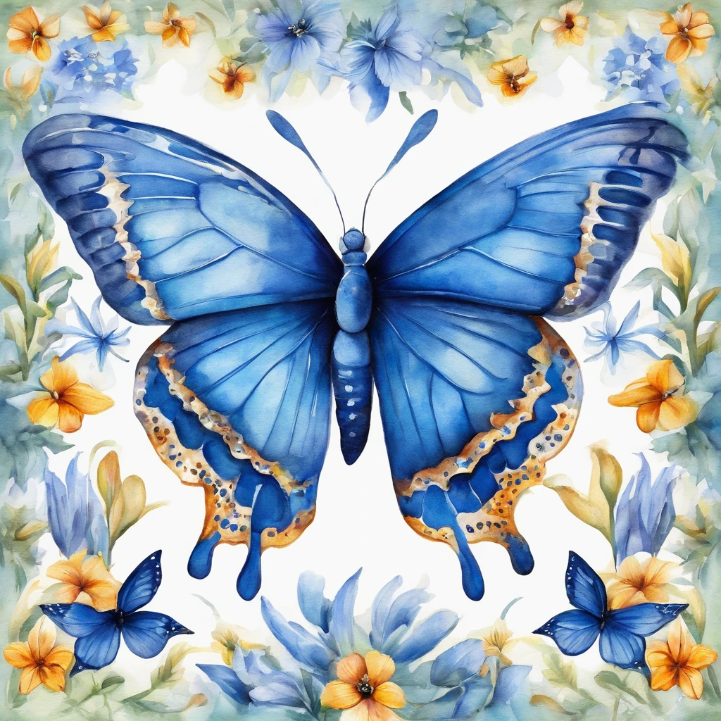 Symmetrical blue butterfly, Backgound de cores frias, Alto contraste, cores vibrantes, borboleta, ray tracing, Symmetrical and detailed blue lily, flores, plantas, vida, luz solar