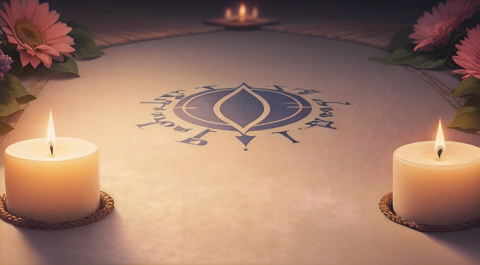 The banner should feature a serene background image, such as a sunset or a peaceful garden. At the bottom of the banner, include an image representing the act of prayer or a lit candle. The design should be simple and convey a sense of peace, spirituality and transformation. Colors should be soft.