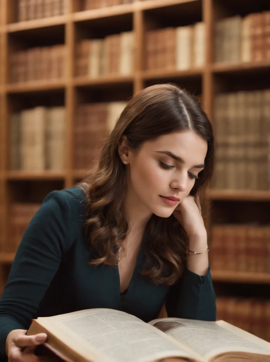 uma pessoa lendo um livro em uma biblioteca, biblioteca, leitor, realista, livros