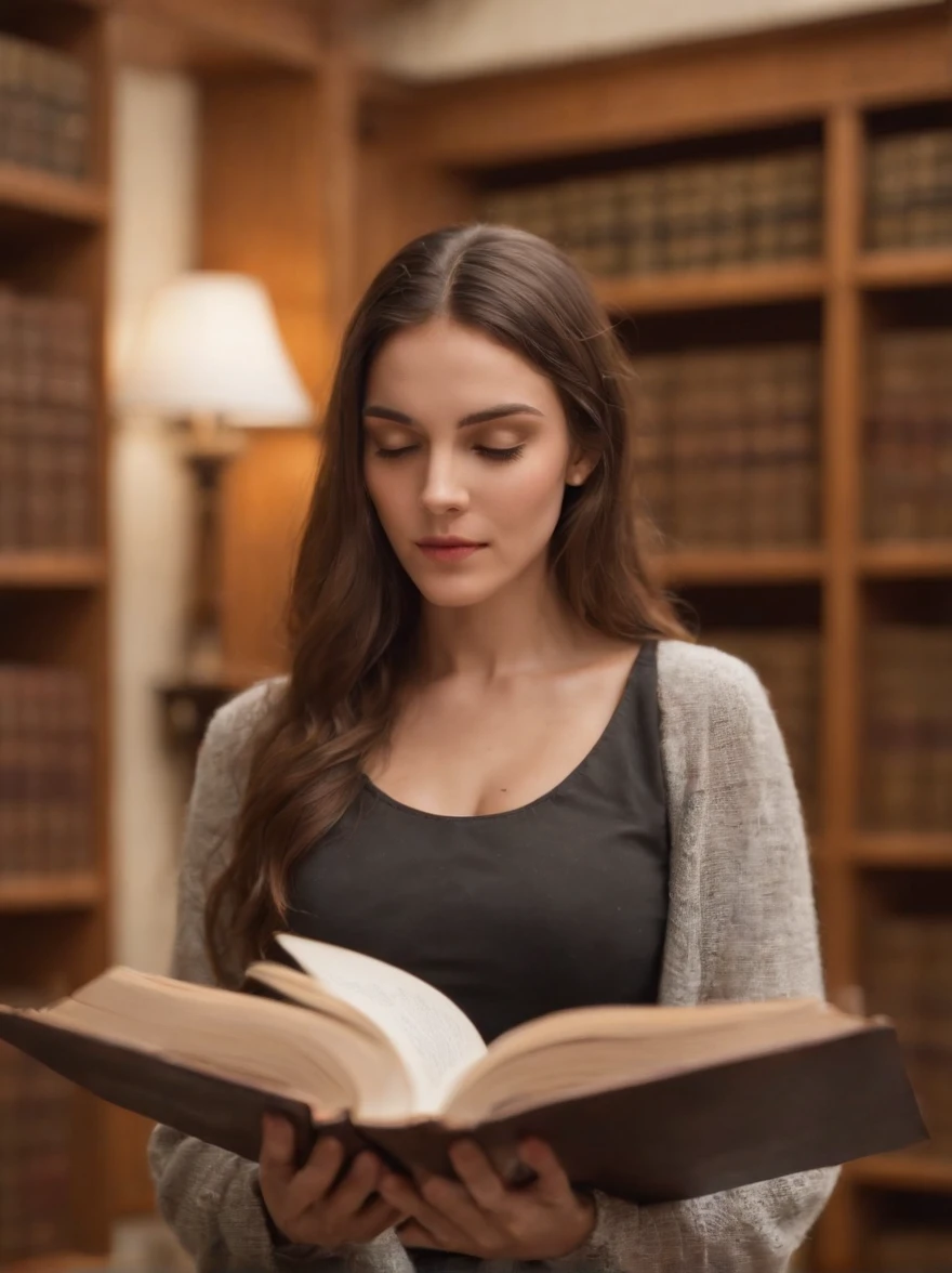 uma pessoa lendo um livro em uma biblioteca, biblioteca, leitor, realista, livros