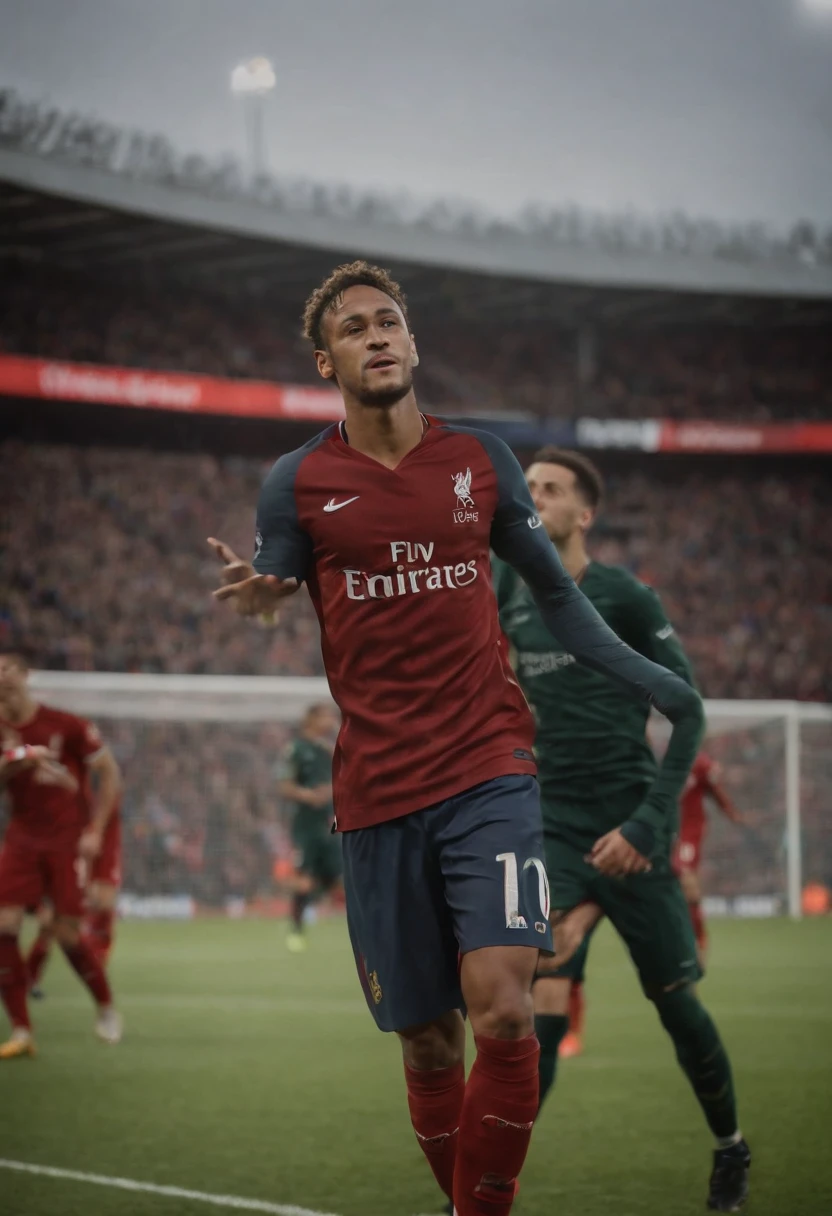 Homem Soccer Player Neymar de queixo grande no Liverpool, brinco na orelha